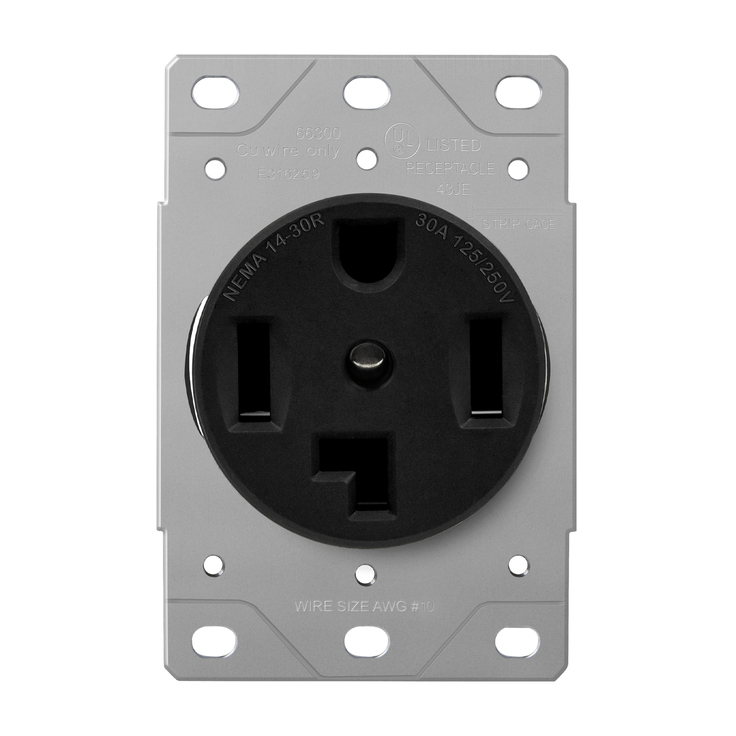 Flush Mount Receptacle NEMA 14-30R - Black