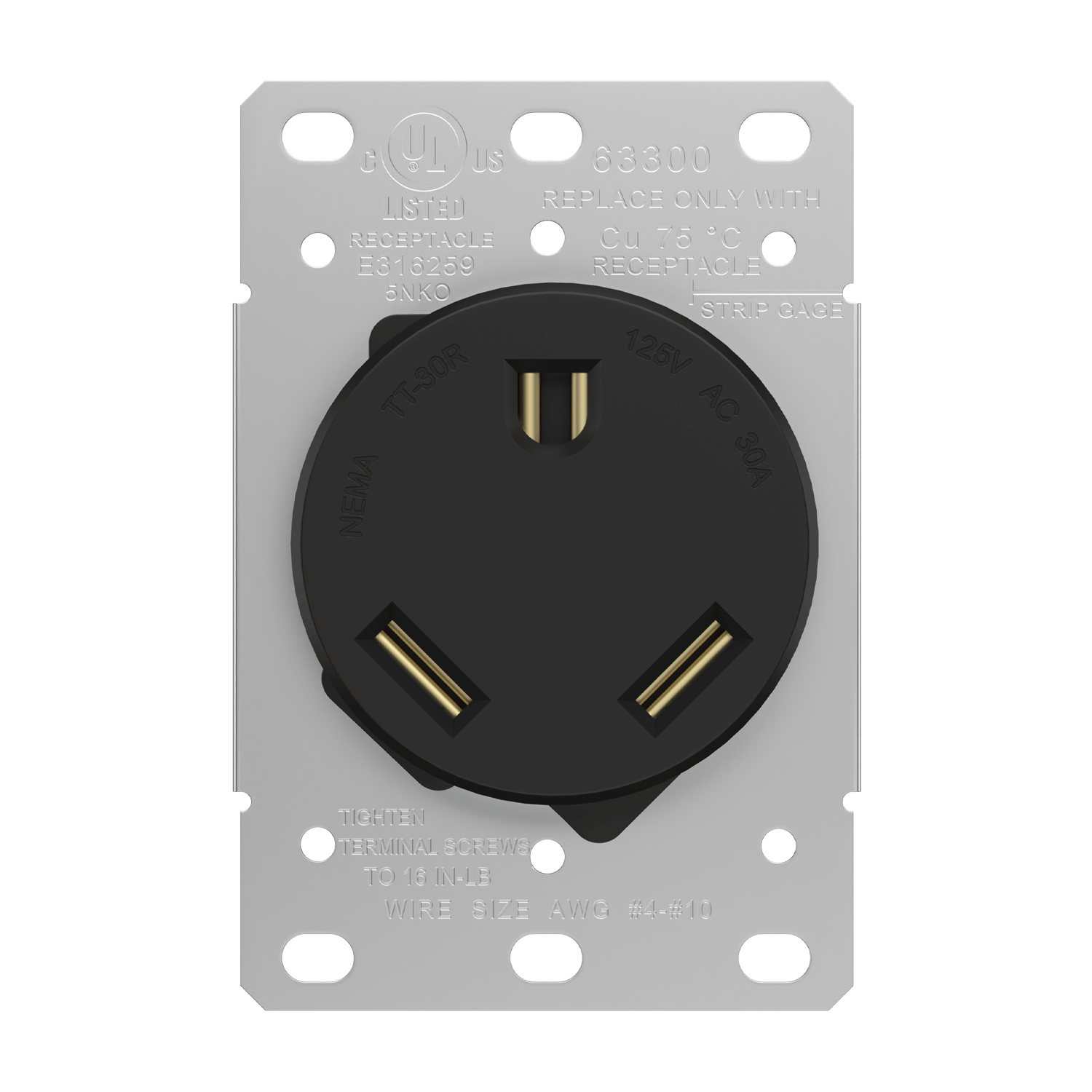 Industrial Grade Flush Mount Receptacle, 30A, TT-30R - Black