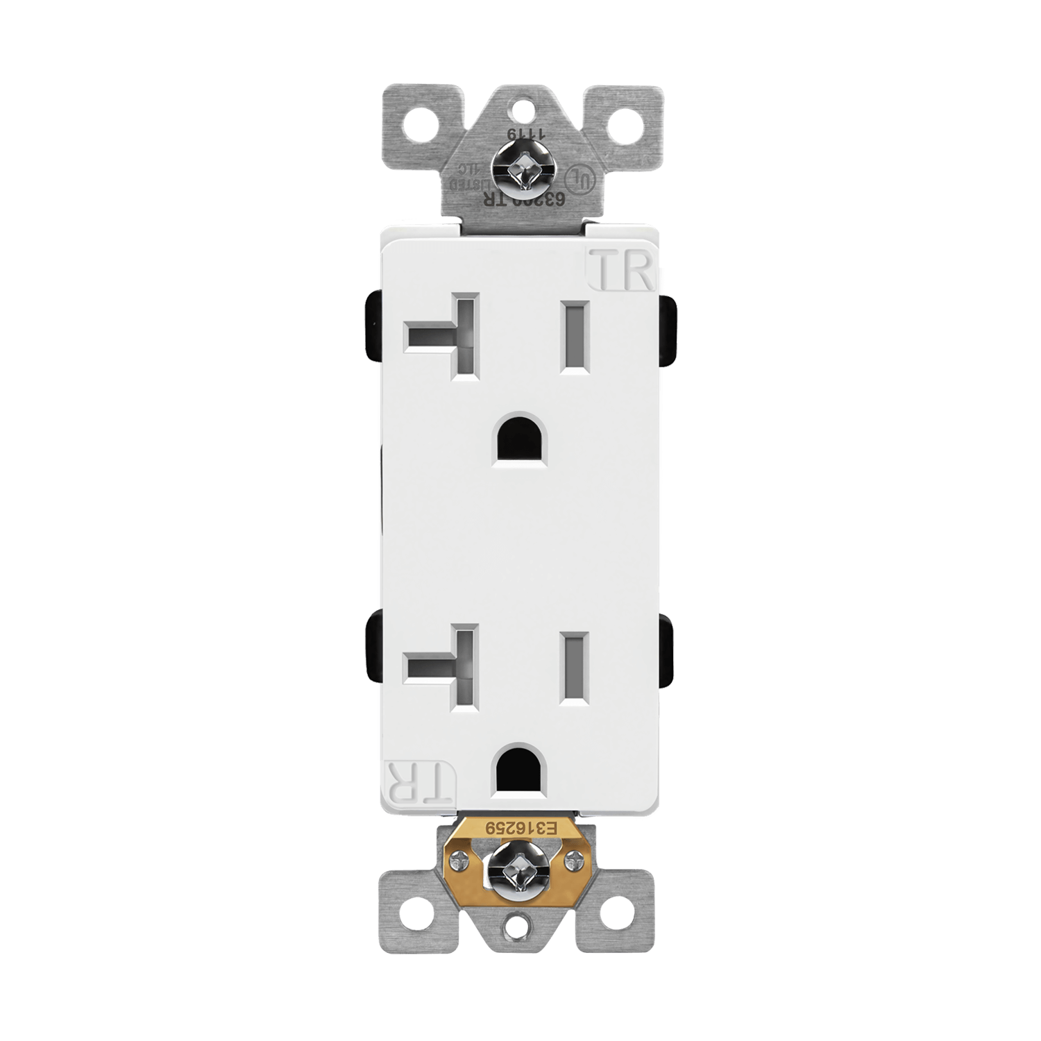 Industrial Grade Heavy Duty 20A Decorator Tamper Resistant Receptacle, 5-20R - White