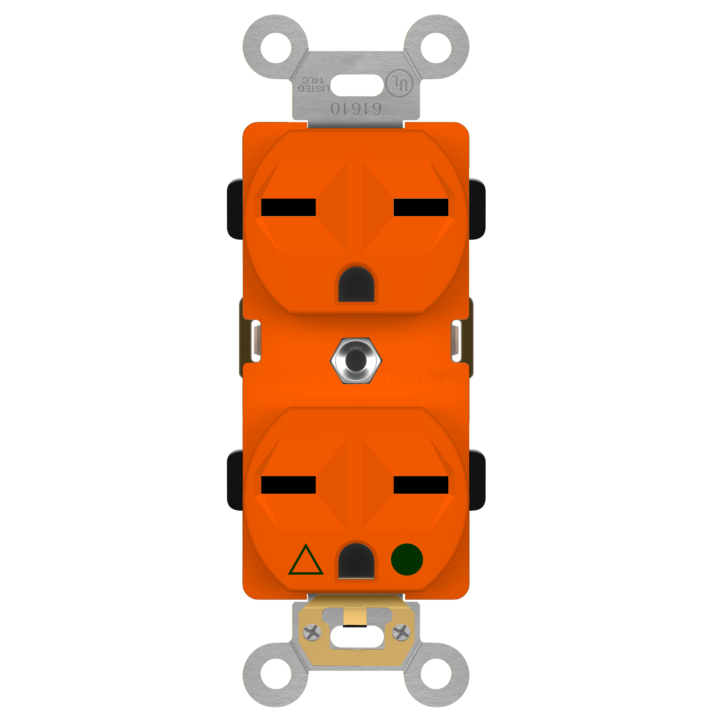 Hospital Grade Isolated Ground Heavy Duty 15A Duplex Receptacle, 6-15R - Orange