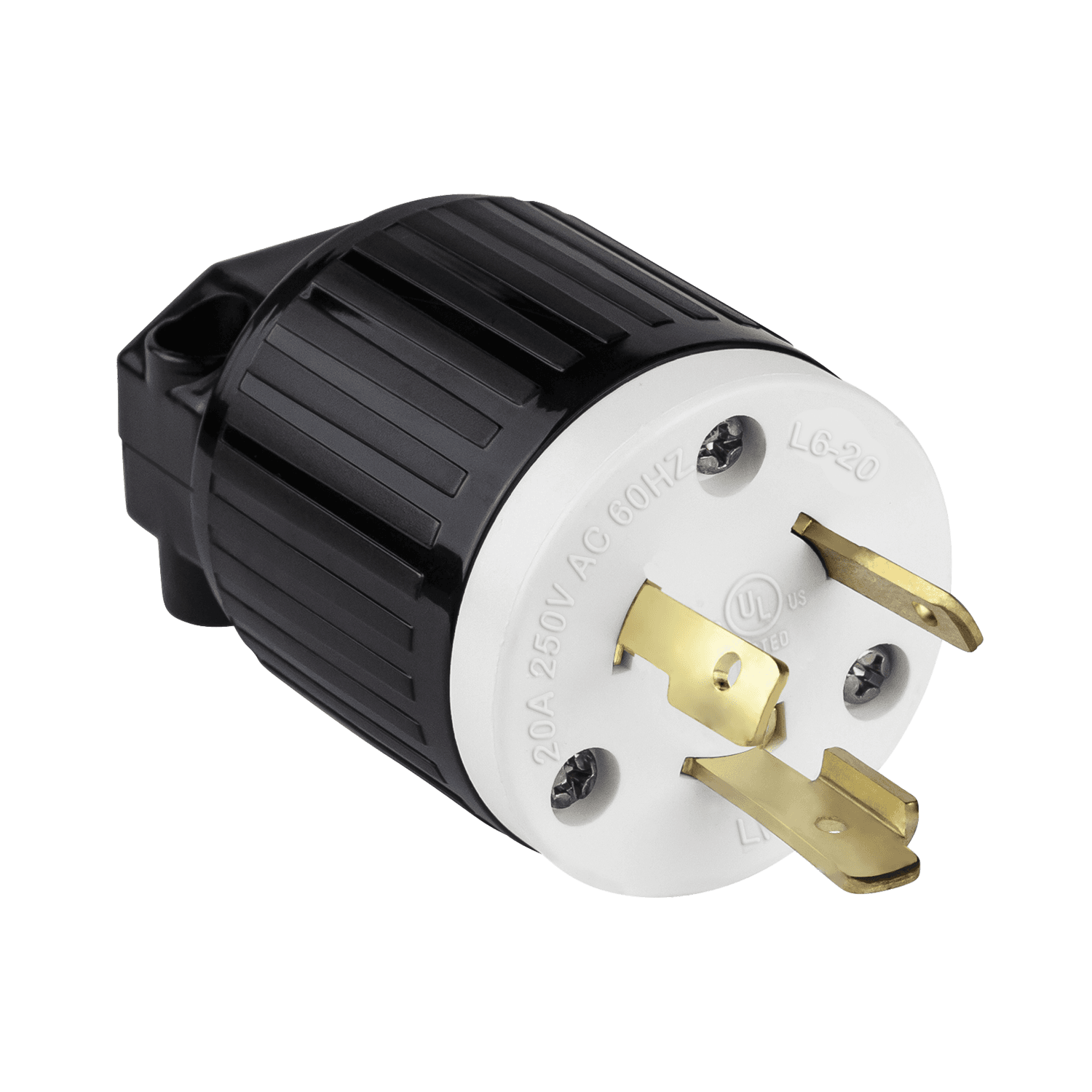 Industrial Grade Locking Plug, 20 A, L6-20P - Black