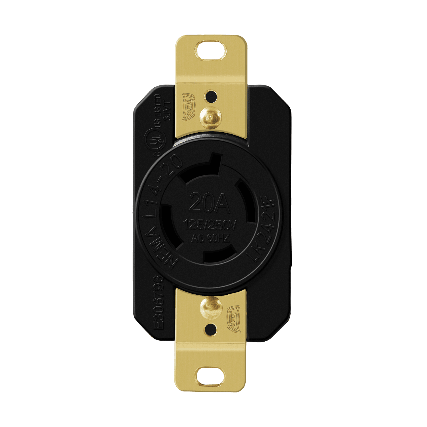 Industrial Grade Locking Receptacle, 20A, L14-20R - Black