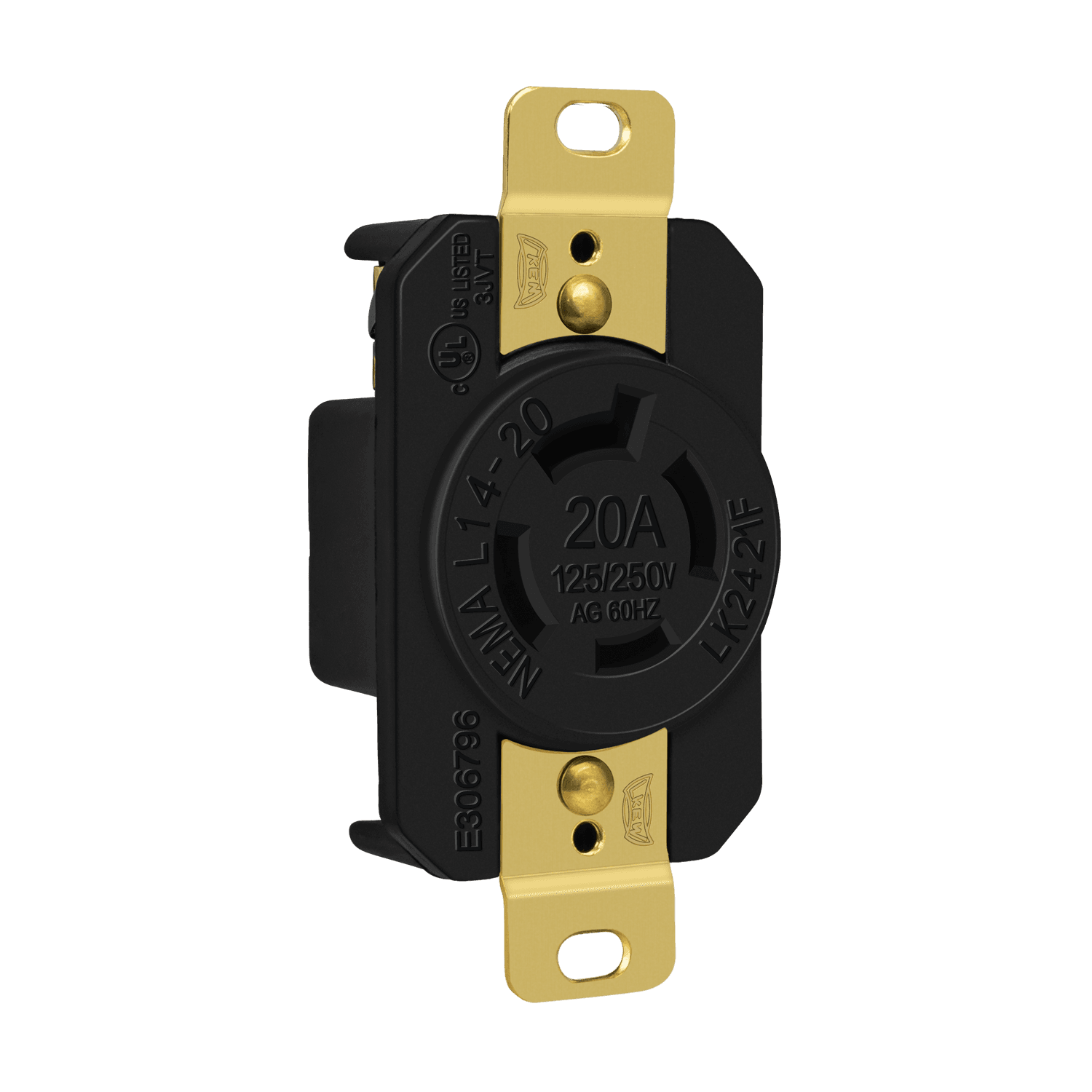 Industrial Grade Locking Receptacle, 20A, L14-20R - Black view 2