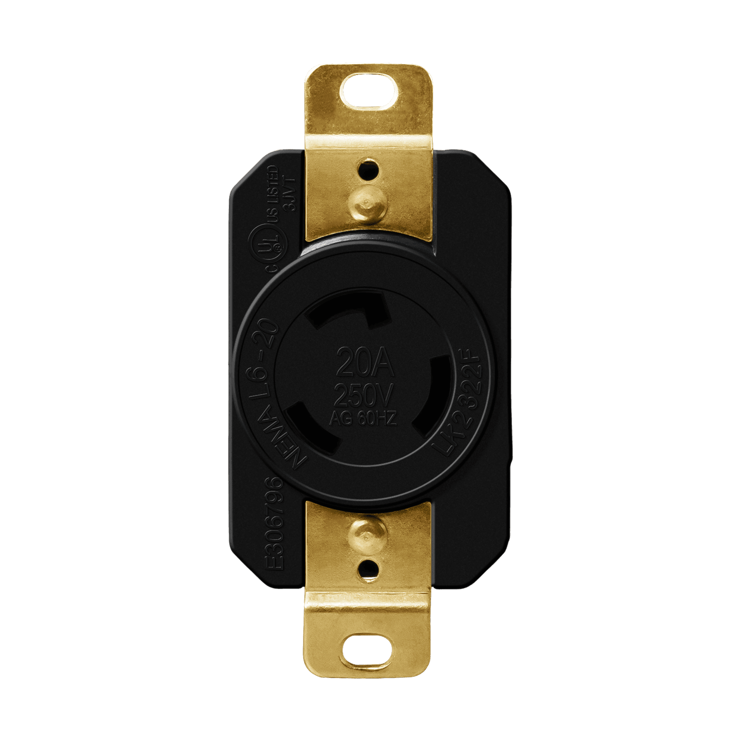 Industrial Grade Locking Receptacle, 20A, L6-20R - Black