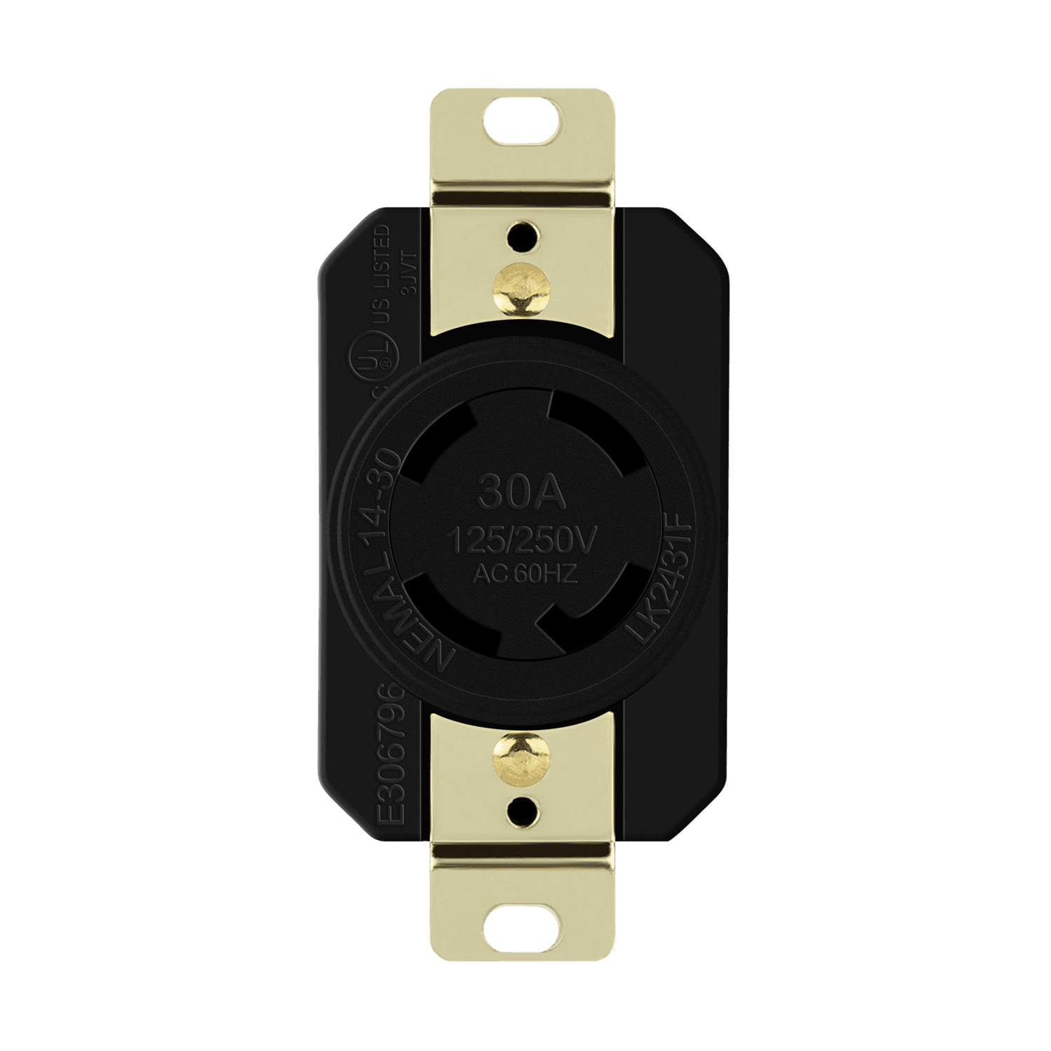 Industrial Grade Locking Receptacle, 30A, L14-30R - Black