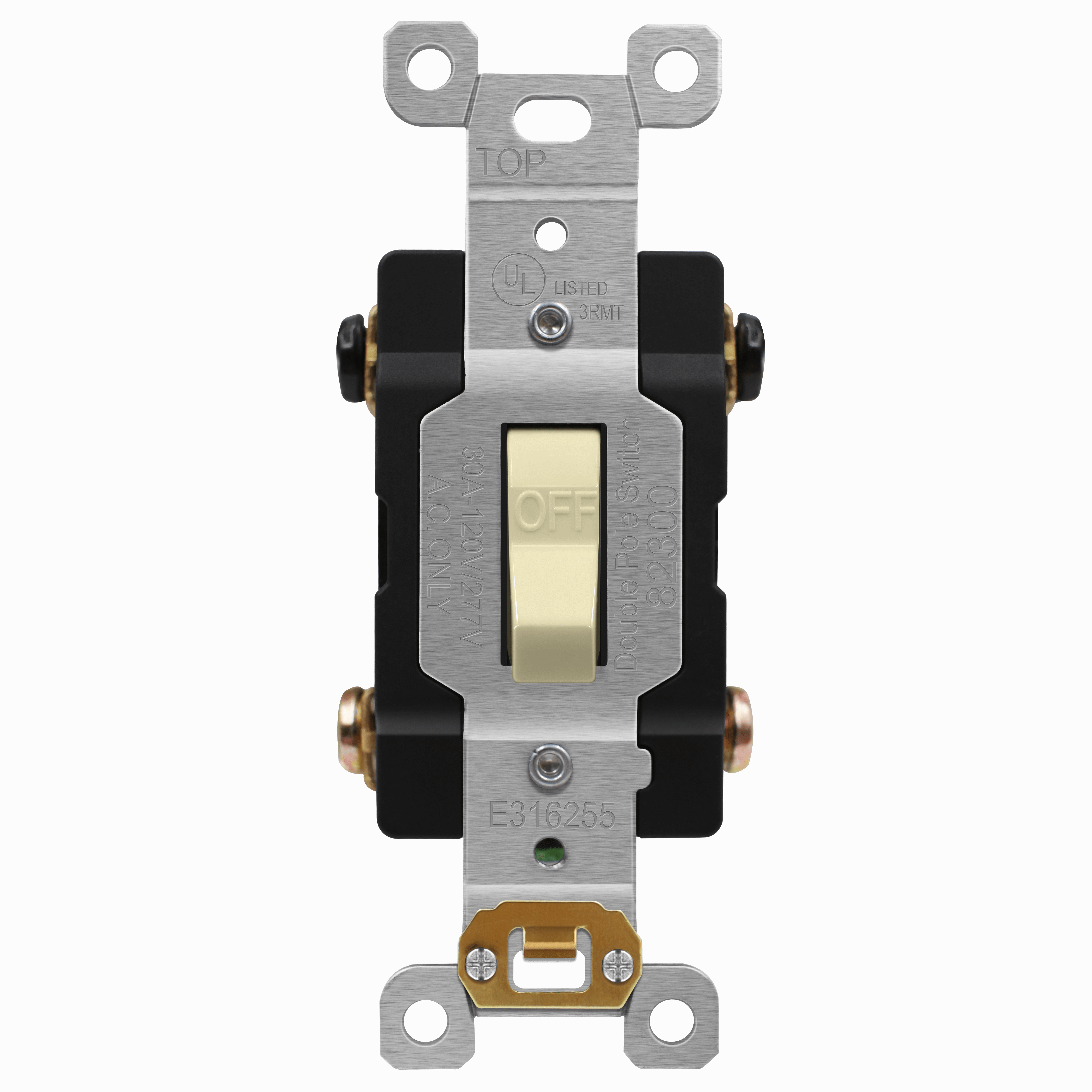 Commercial Grade Toggle Switch 30A, Double Pole - Ivory