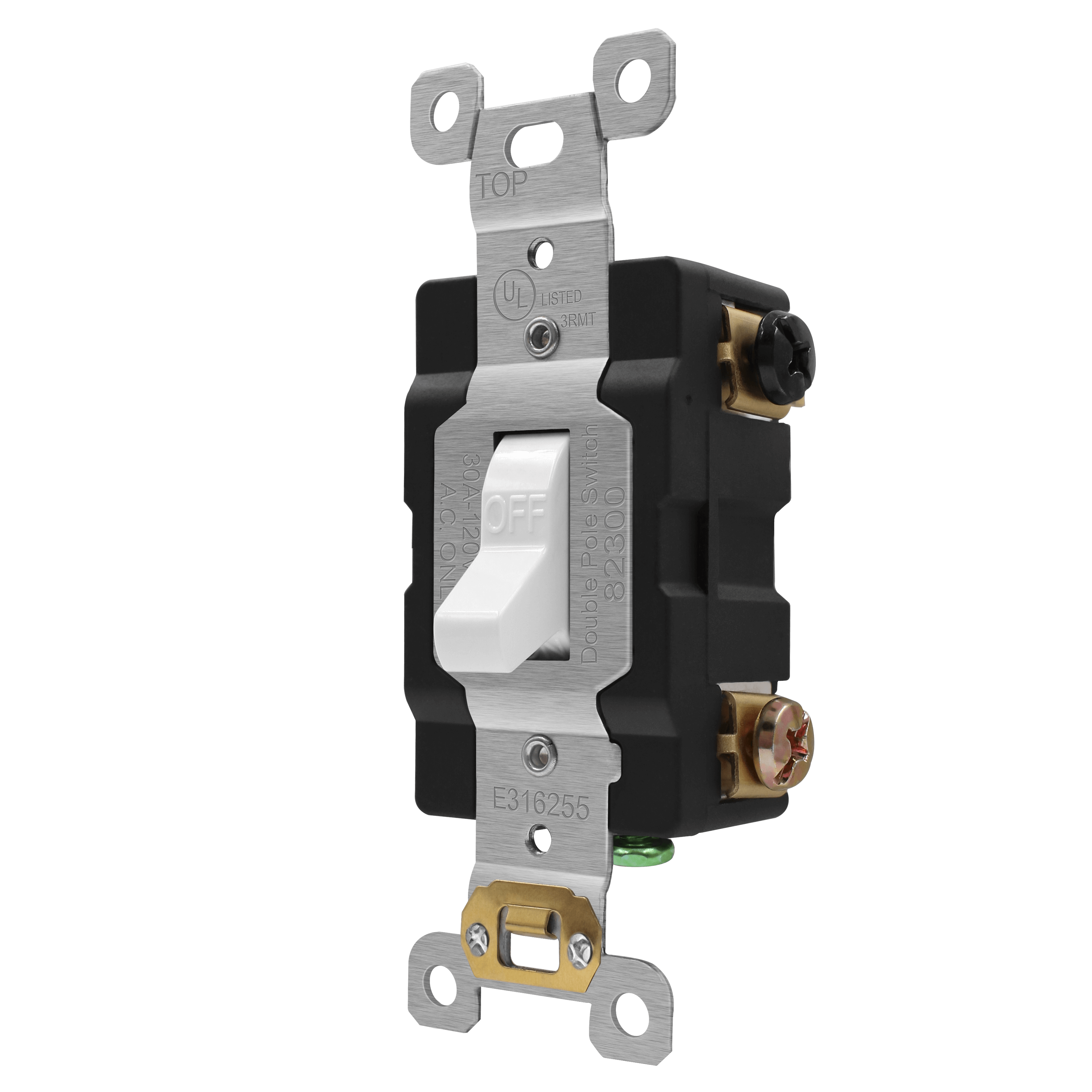 Commercial Grade Toggle Switch 30A, Double Pole - White view 2