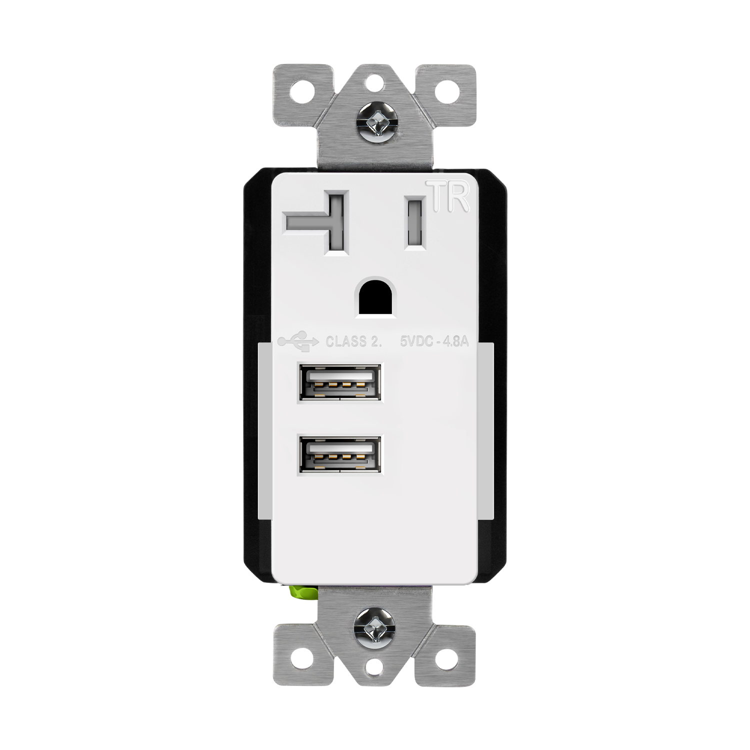 Interchangeable Dual Type-A USB Charger with 20A Tamper-Resistant Receptacle - White