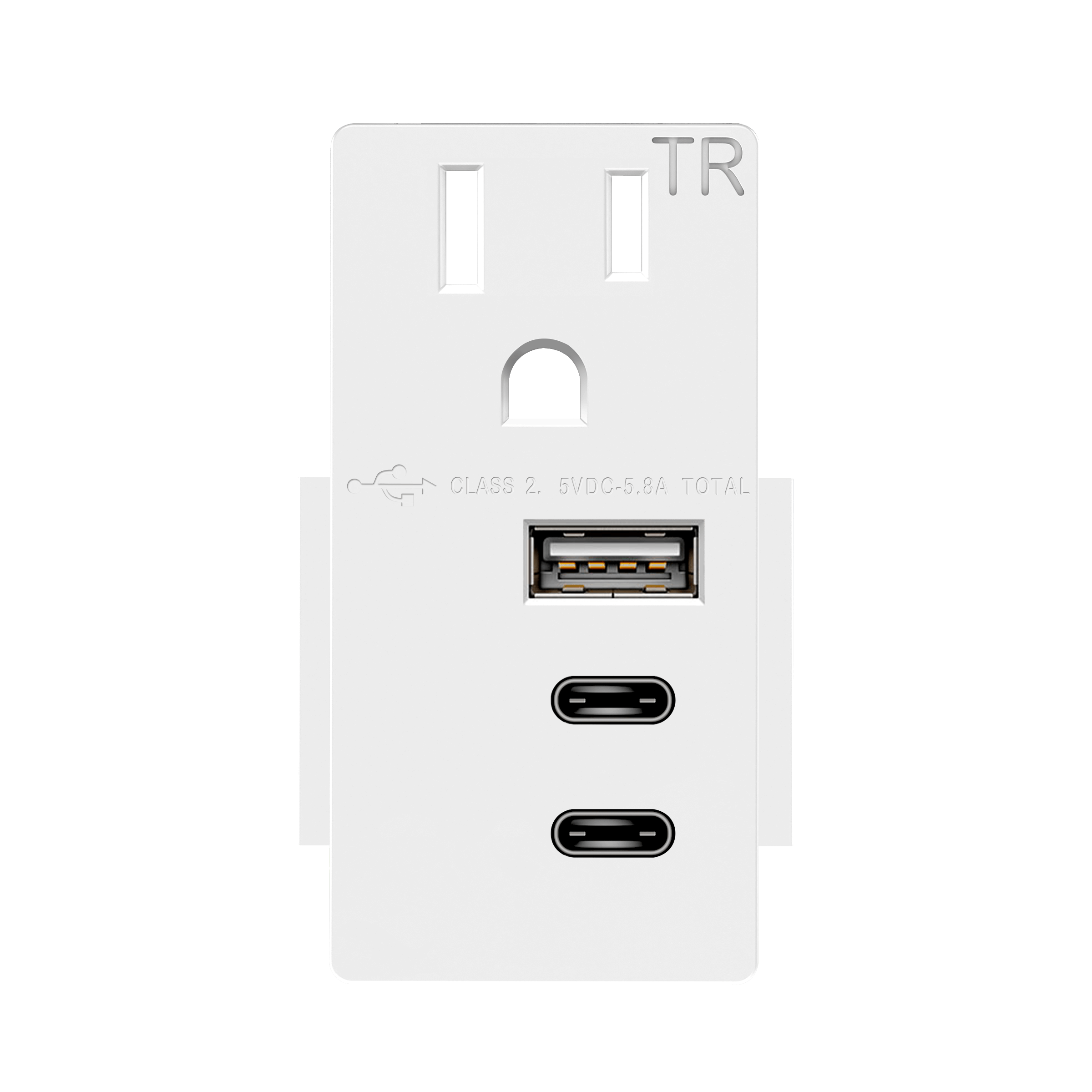 Type-A and Dual Type-C USB 15A Module - White