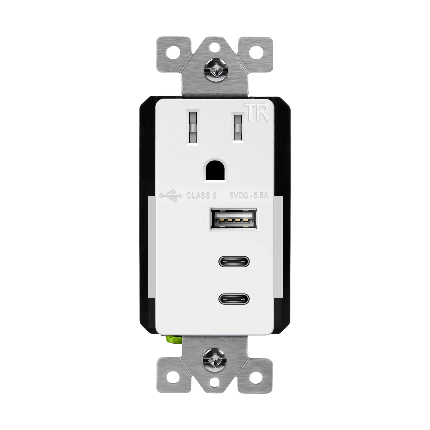 Interchangeable Type A and Dual Type-C USB Charger with 15A Tamper-Resistant Receptacle - White