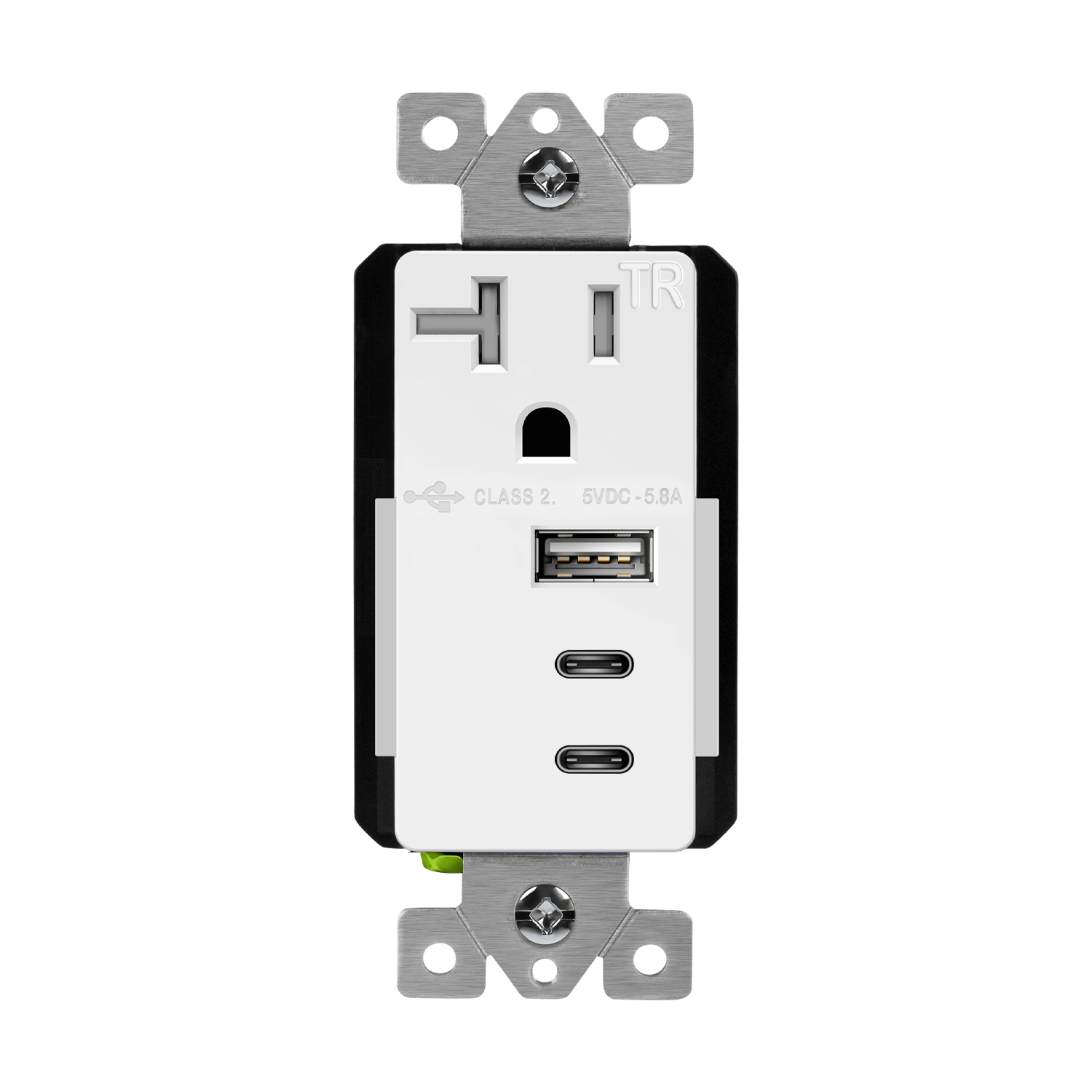 Interchangeable Type A and Dual Type-C USB Charger with 20A Tamper-Resistant Receptacle - White