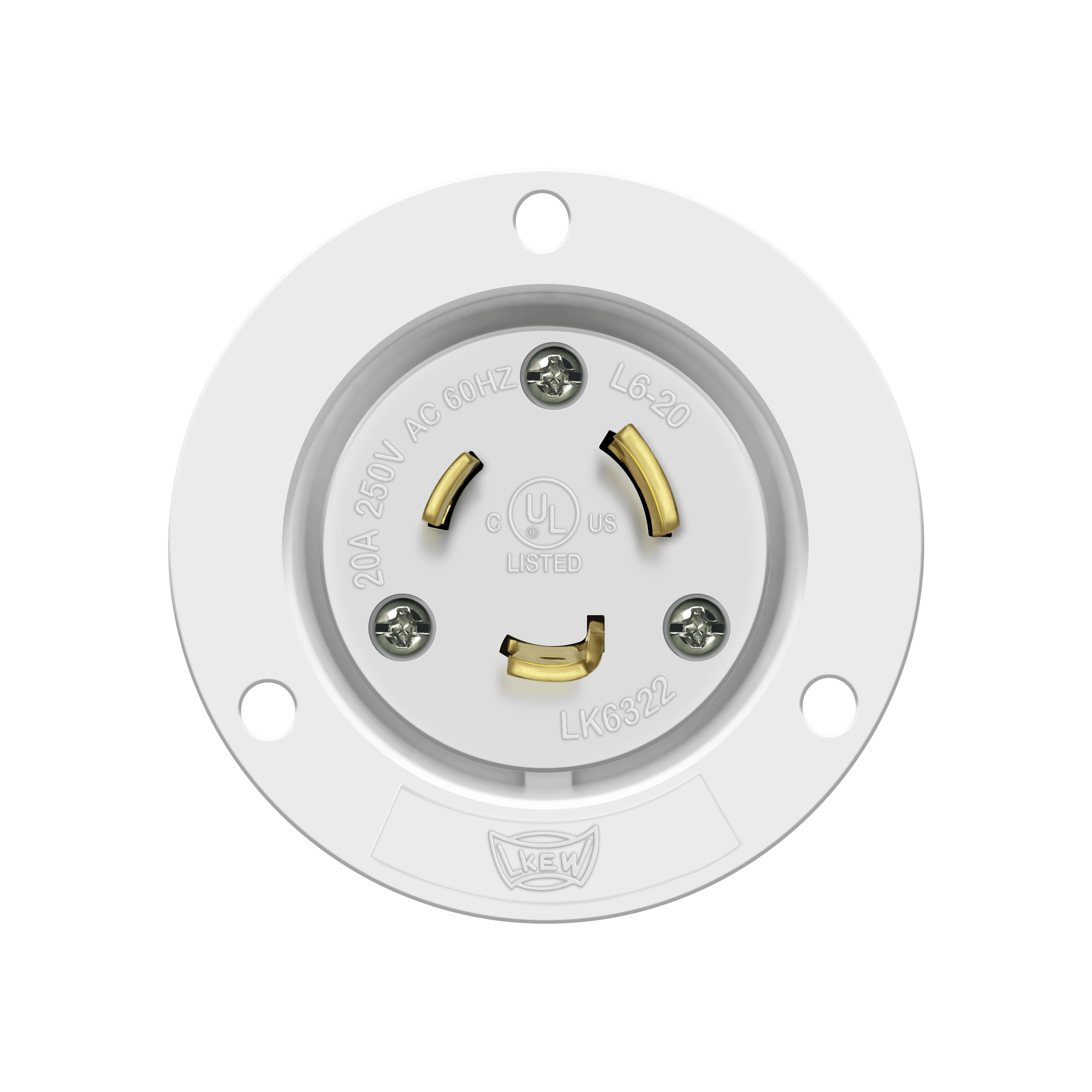 Locking Flanged Inlet, 20A, L6-20PFI - White