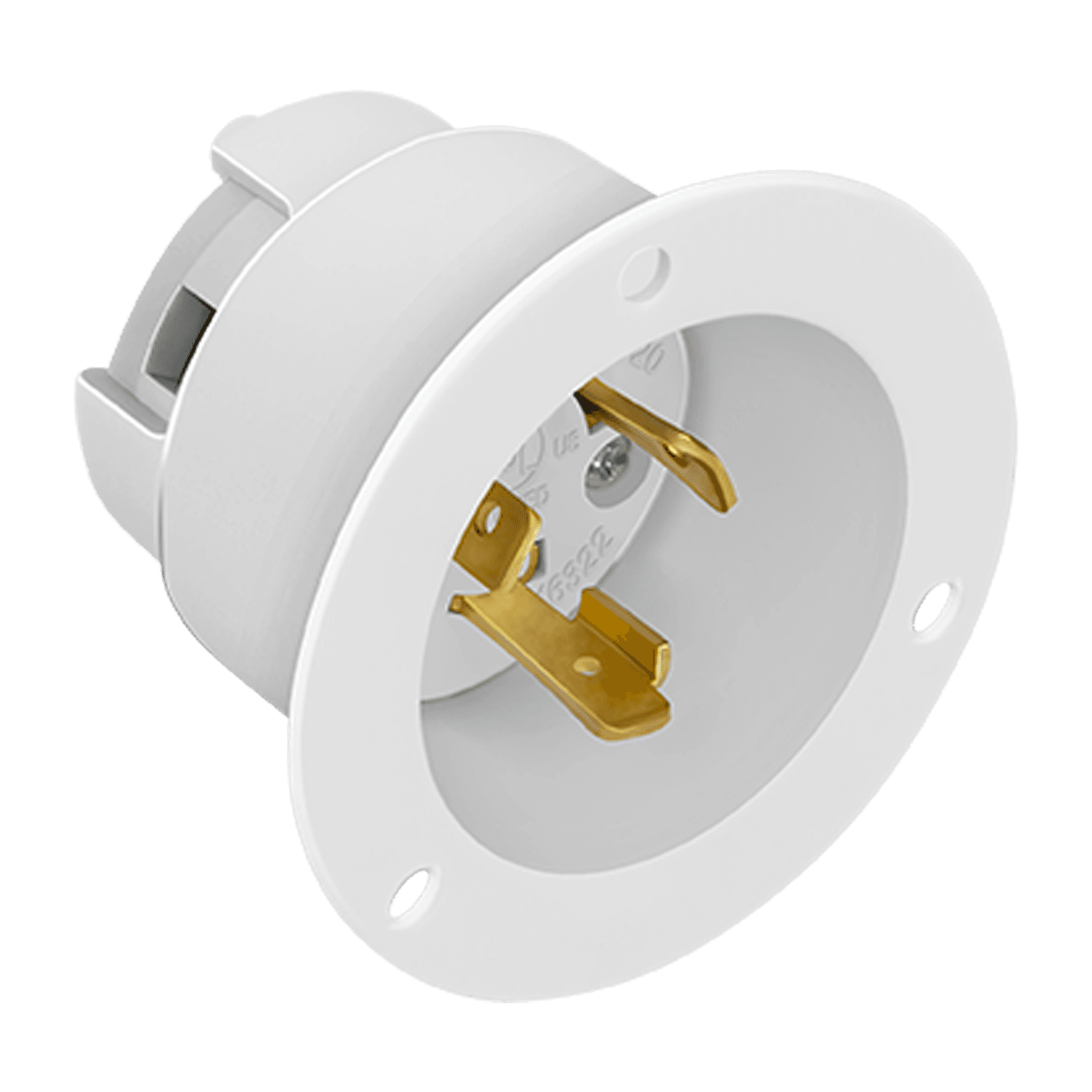 Locking Flanged Inlet, 20A, L6-20PFI - White view 2