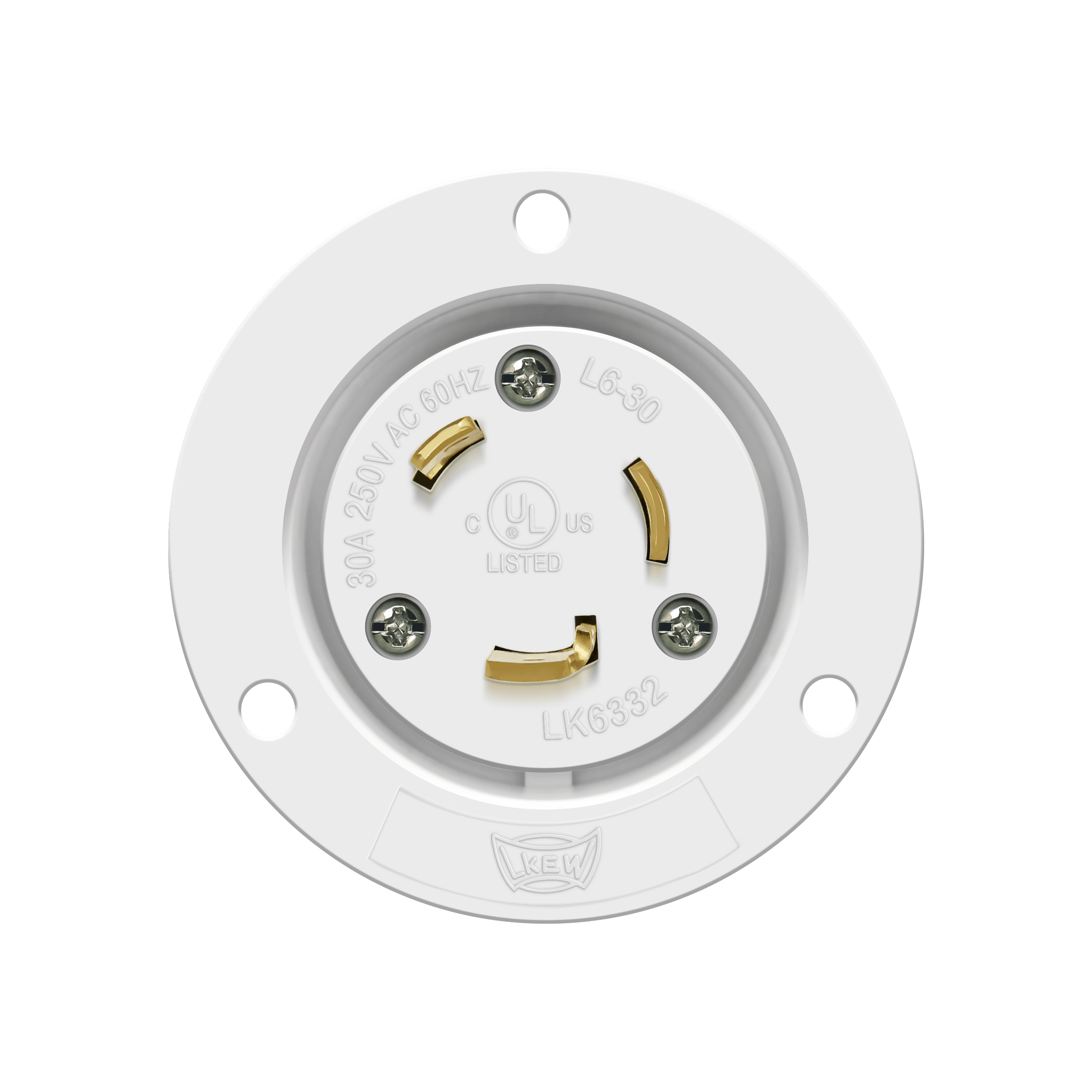 Locking Flanged Inlet, 30A, L6-30PFI - White