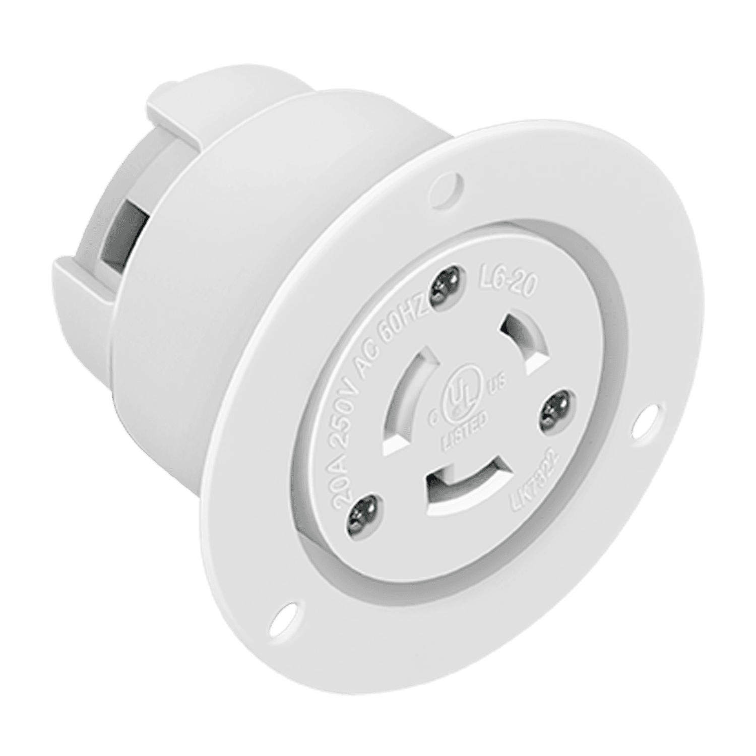 Locking Flanged Outlet, 20A, L6-20RFO - White view 2
