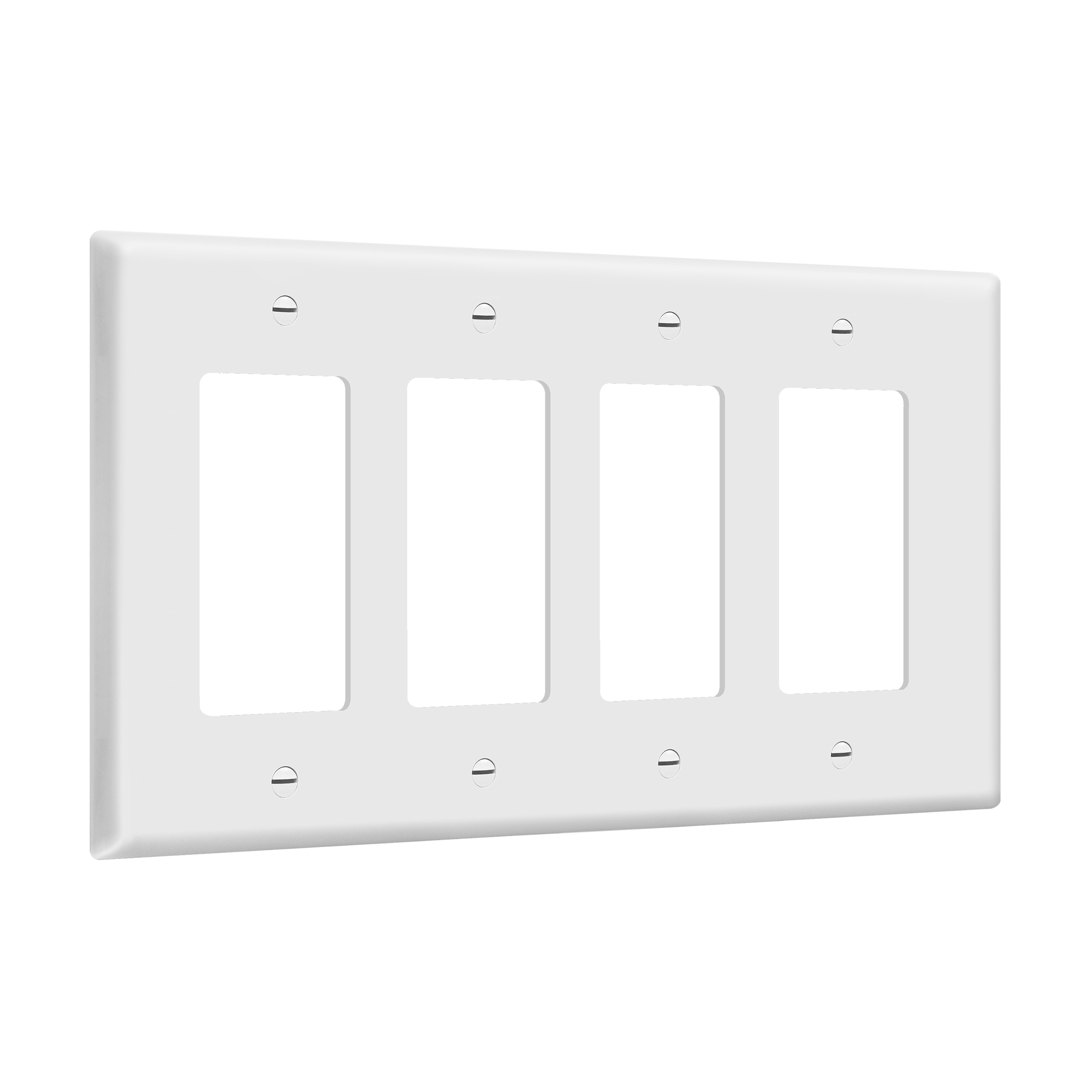 Matte Finish Decorator/GFCI Four-Gang Wall Plate, Mid-Size - White view 2