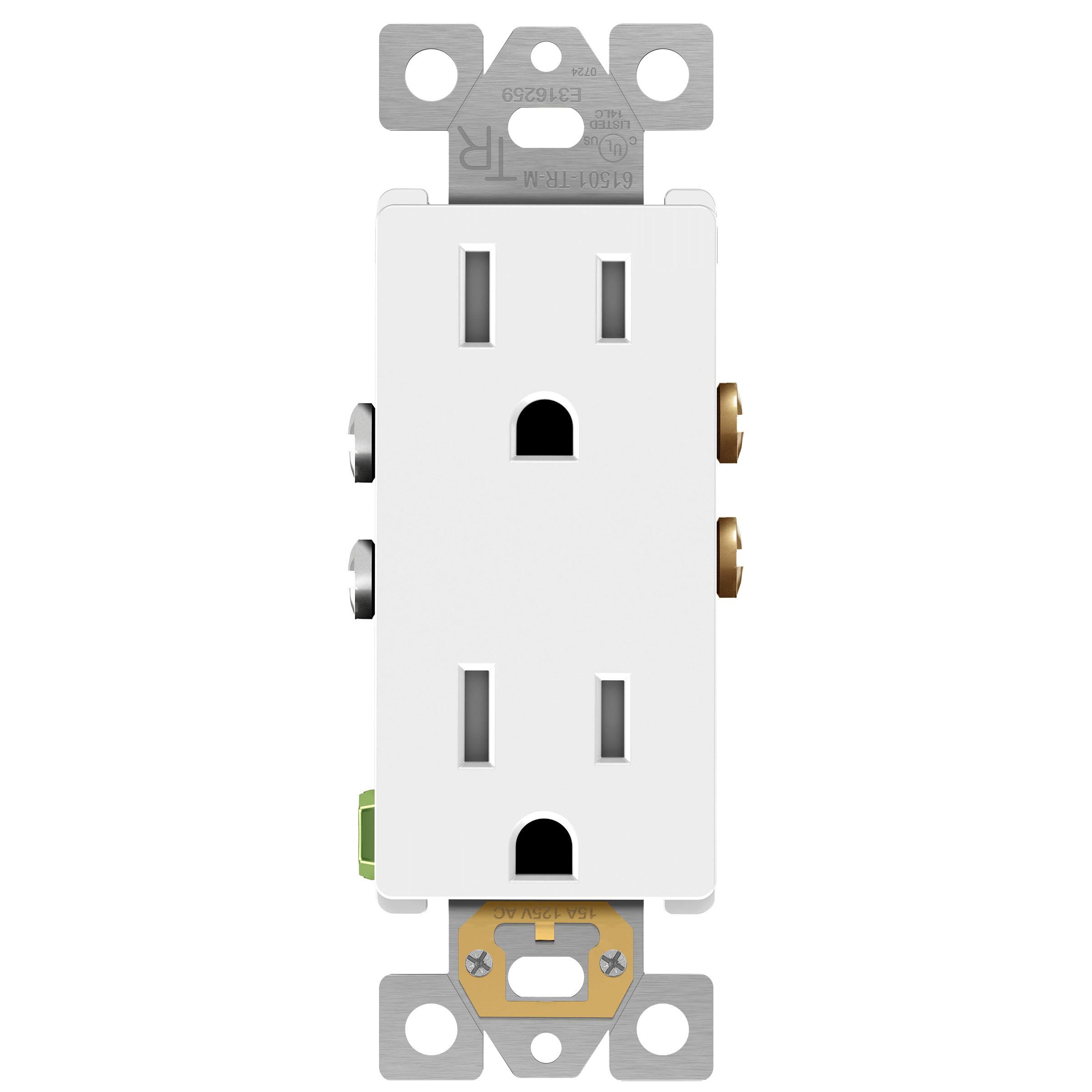 Matte Finish Residential Grade 15A Decorator Style Self-Grounding Tamper-Resistant Duplex Receptacle - White