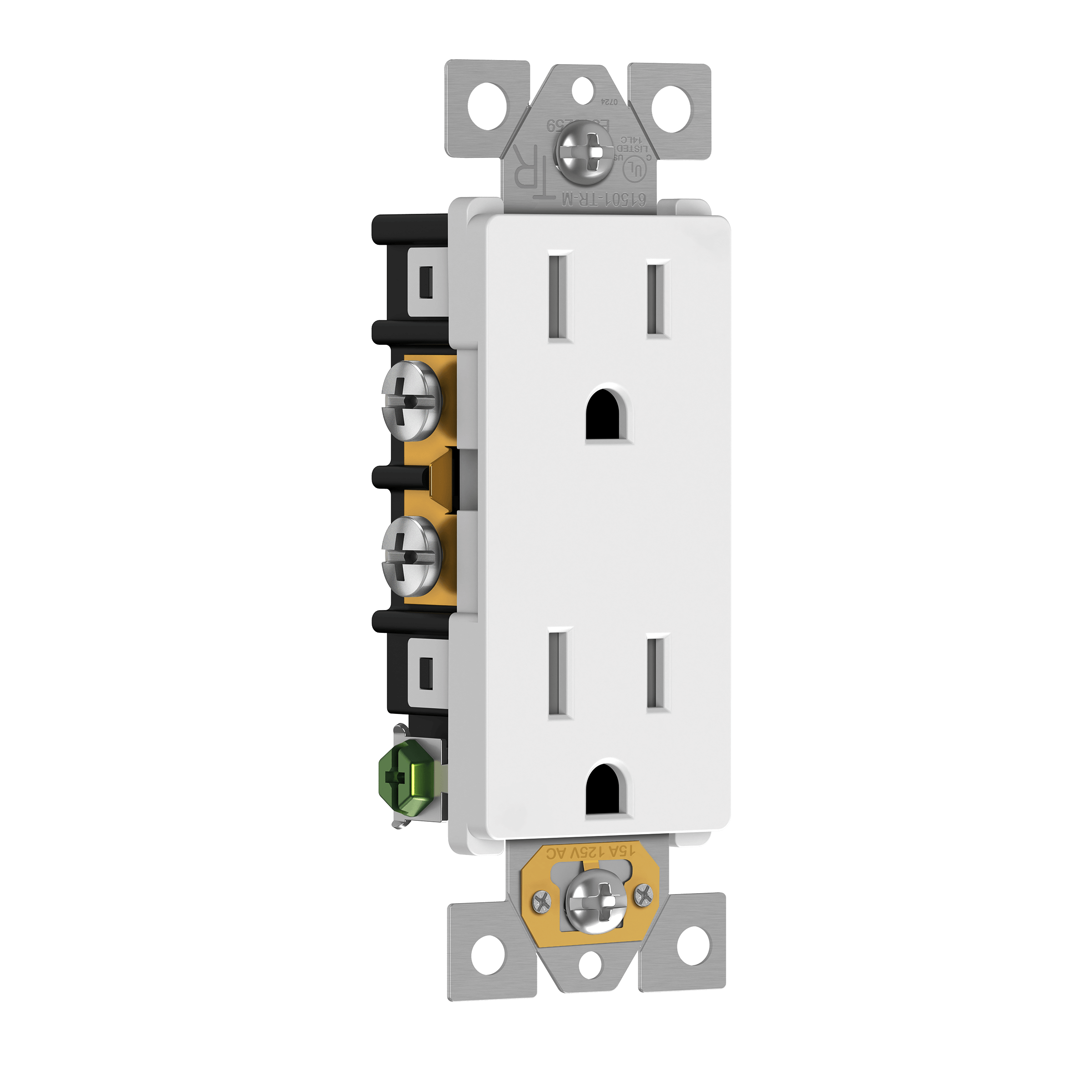 Matte Finish Residential Grade 15A Decorator Style Self-Grounding Tamper-Resistant Duplex Receptacle - White view 2