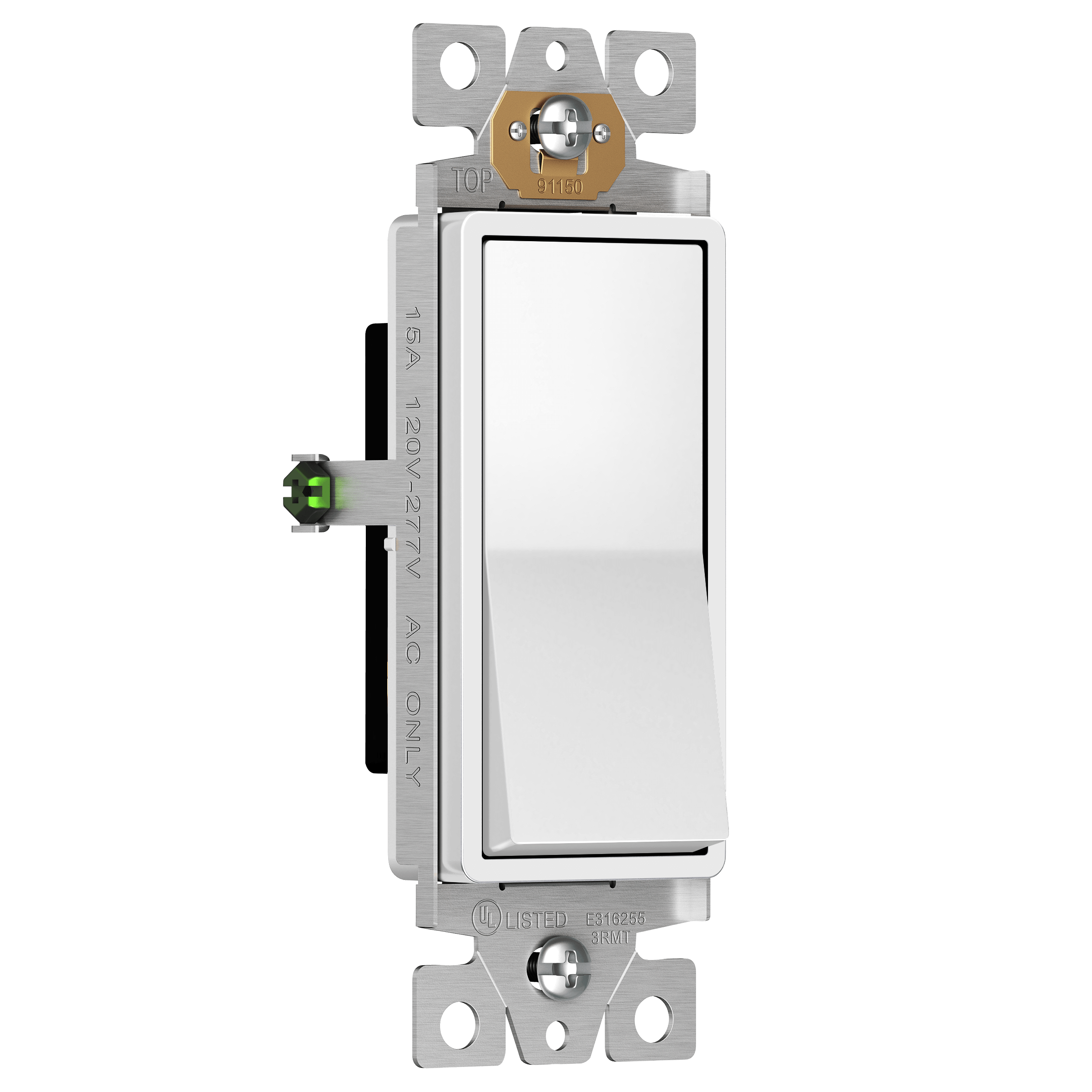 Matte Finish Residential Grade Decorator Switch, Single Pole - White view 2