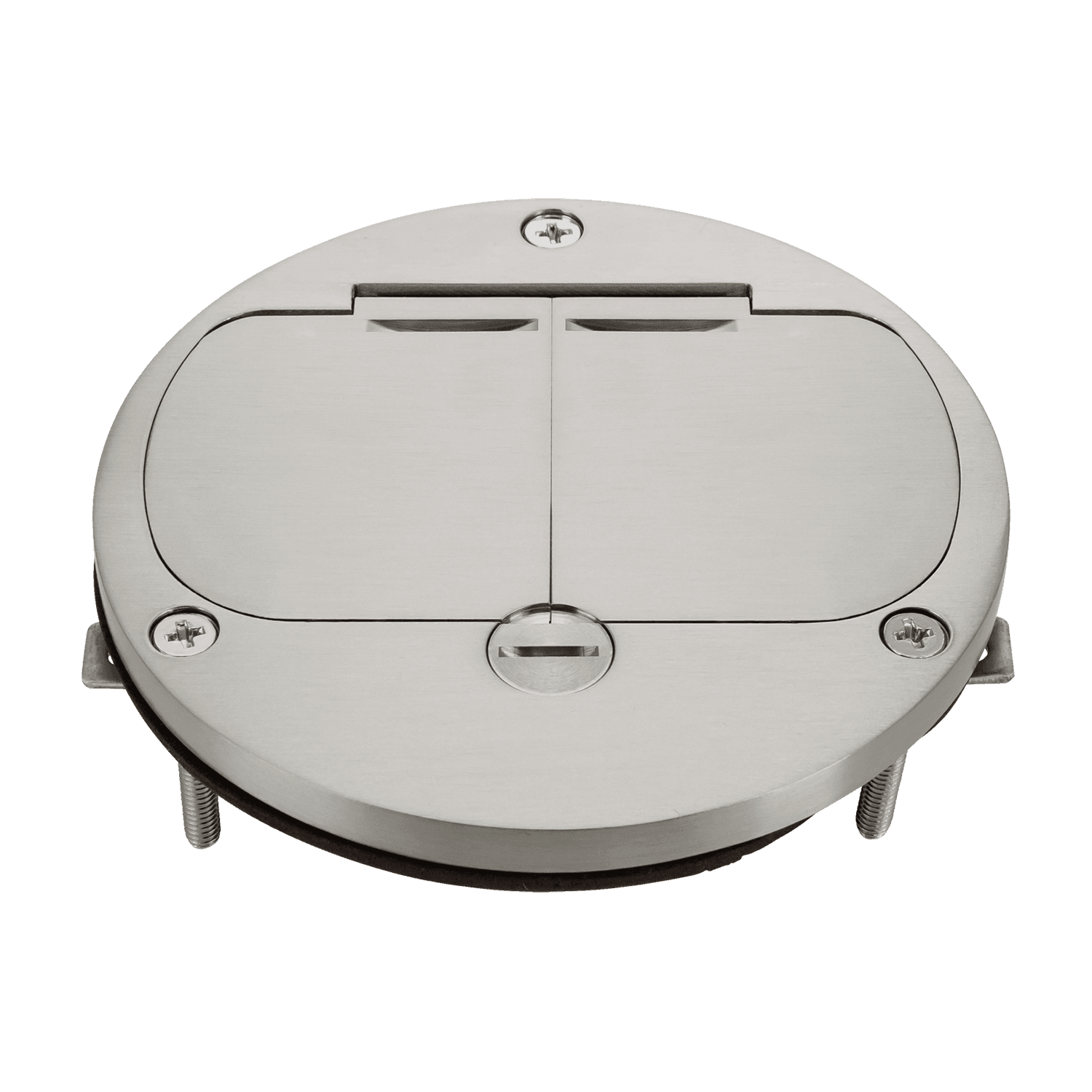 4” Dia. Flush Round Dual Flip Lid Cover Plate with 20A Duplex Tamper & Weather Resistant Receptacle - Nickel-Plated-Brass
