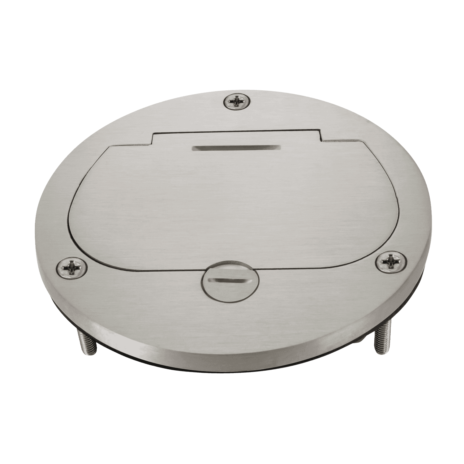 4” Dia. Flush Round Flip Lid Cover Plate with 20A Duplex Tamper & Weather Resistant Receptacle - Silver
