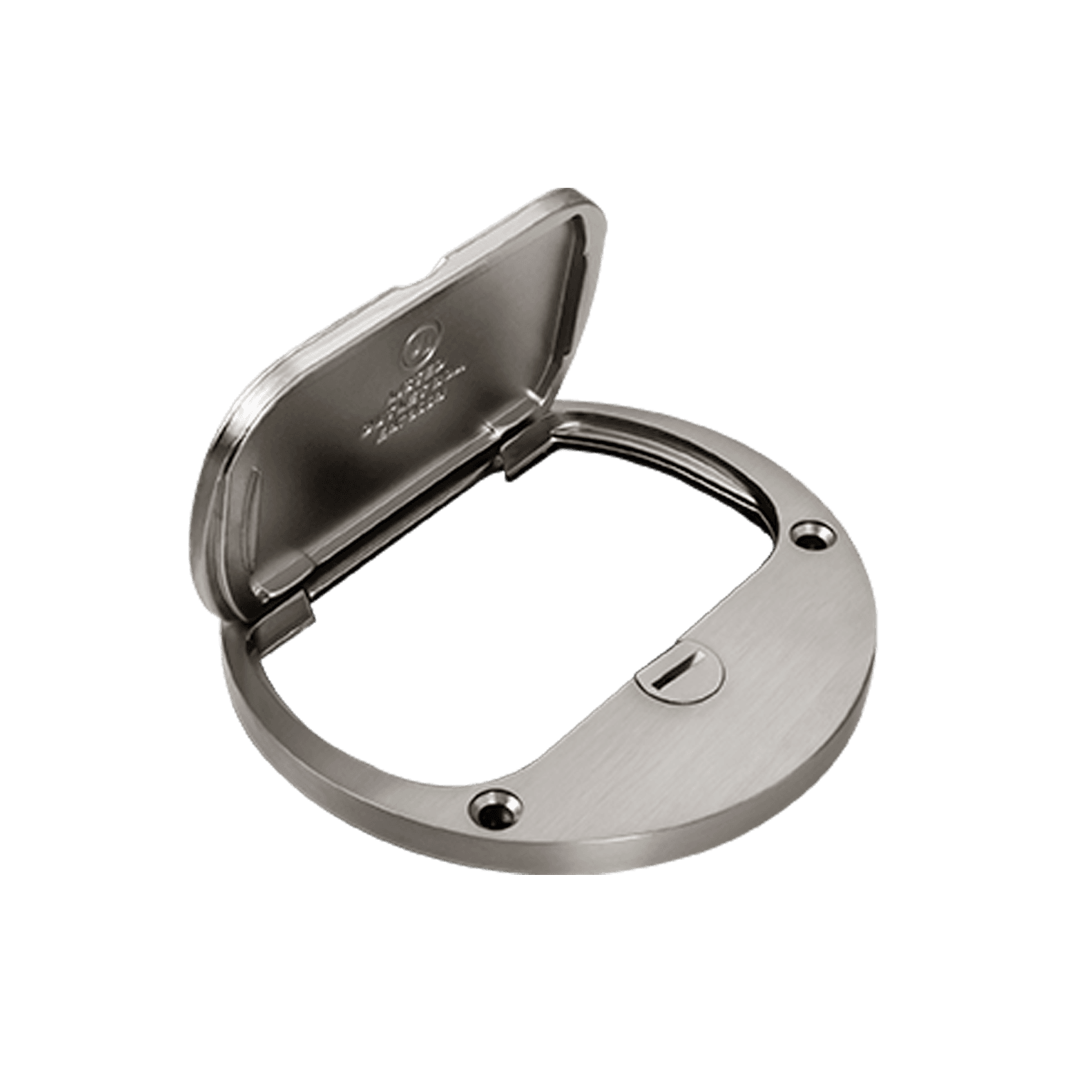4” Dia. Flush Round Flip Lid Cover Plate with 20A Duplex Tamper & Weather Resistant Receptacle - Silver view 2