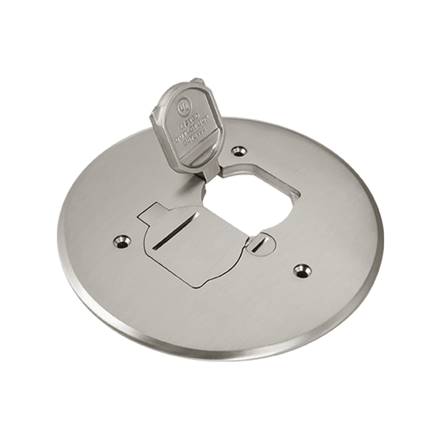 5-3/4” Dia. Flush Round Flip Lid Cover Plate with 20A Duplex Tamper & Weather Resistant Receptacle - Nickel-Plated-Brass view 2