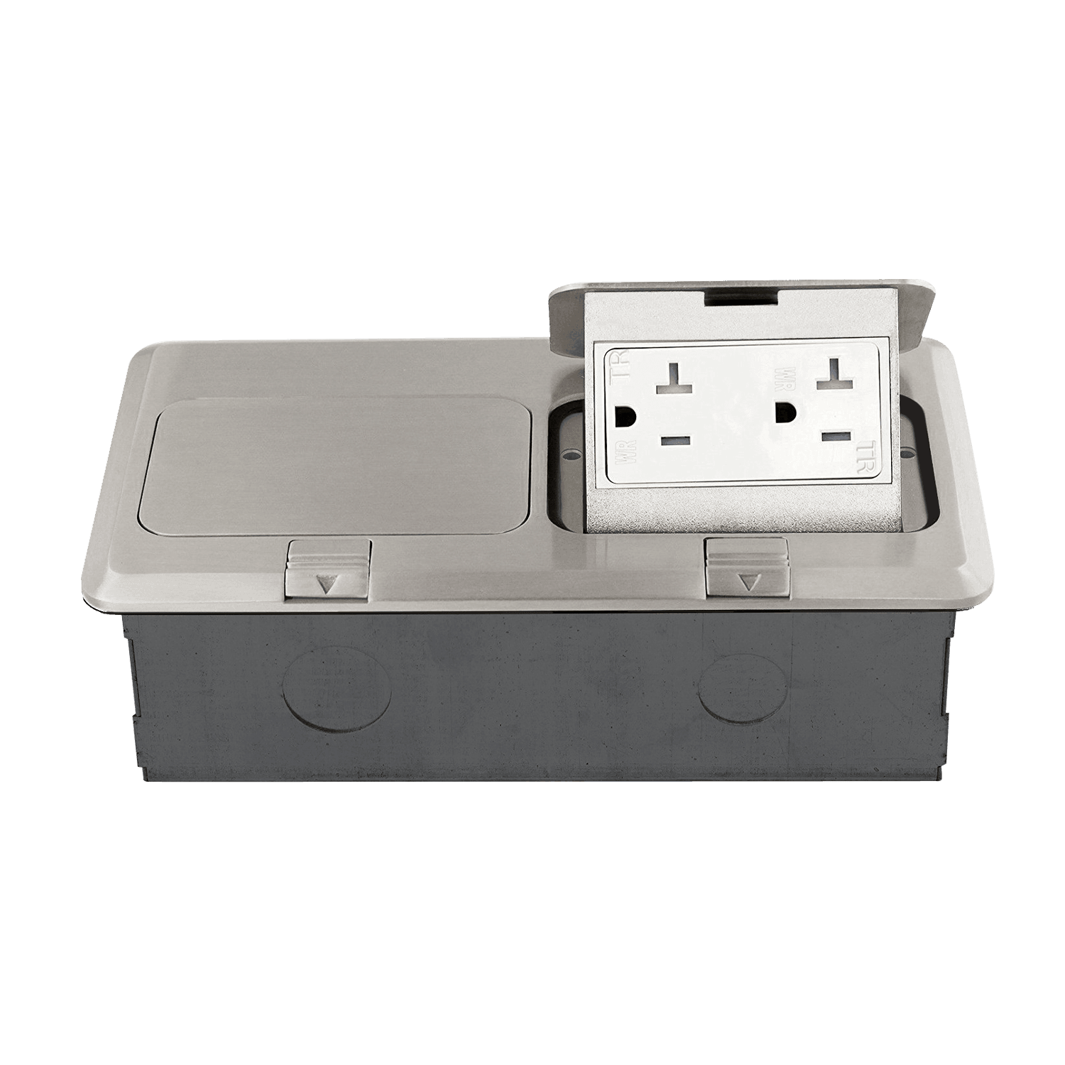 Two-Gang Pop-Up Floor Box Kit with 20A Decorator Duplex Tamper