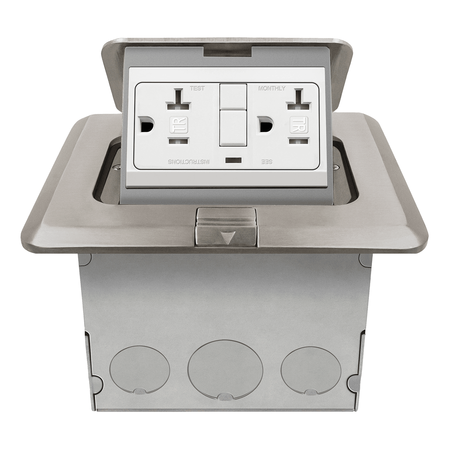 Square Pop-Up Floor Box Kit with 20A GFCI Receptacle - Nickel-Plated-Brass