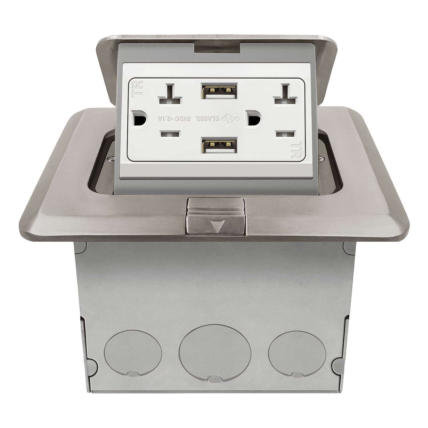 Square Pop-Up Floor Box Kit with 2.1A USB Charger - Nickel-Plated-Brass