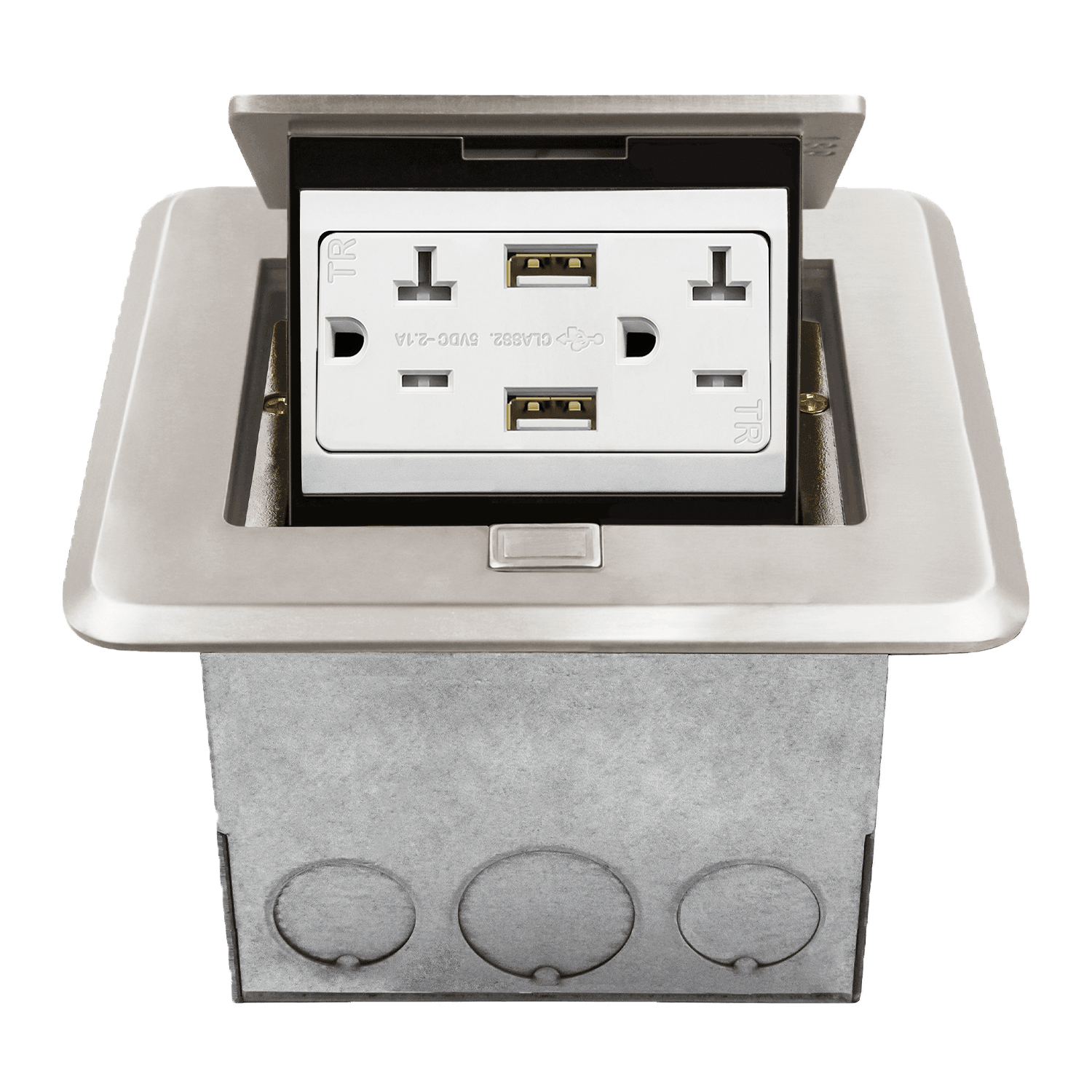 Square Soft Pop-Up Floor Box Kit with 4.0A USB Charger Receptacle - Nickel-Plated-Brass