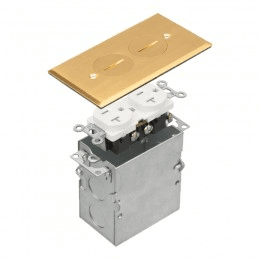 One-Gang Floor Box Kit with 20A Duplex Tamper & Weather Resistant Receptacle - Brass