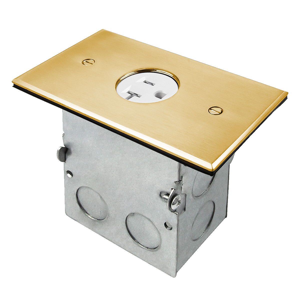 One-Gang Floor Box Kit with 20A Single Tamper-Resistant Receptacle - Brass