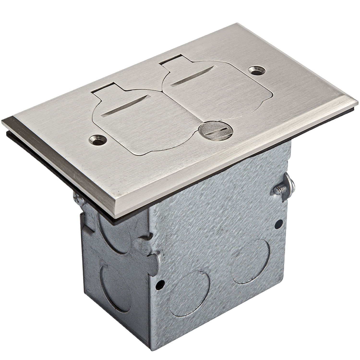 One-Gang Floor Box Kit with Flip Lid Cover, 20A Duplex Tamper & Weather Resistant Receptacle - Nickel-Plated-Brass