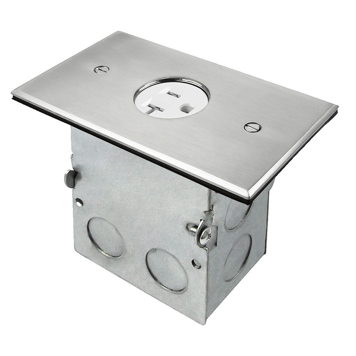 One-Gang Floor Box Kit with 20A Single Tamper-Resistant Receptacle - Silver