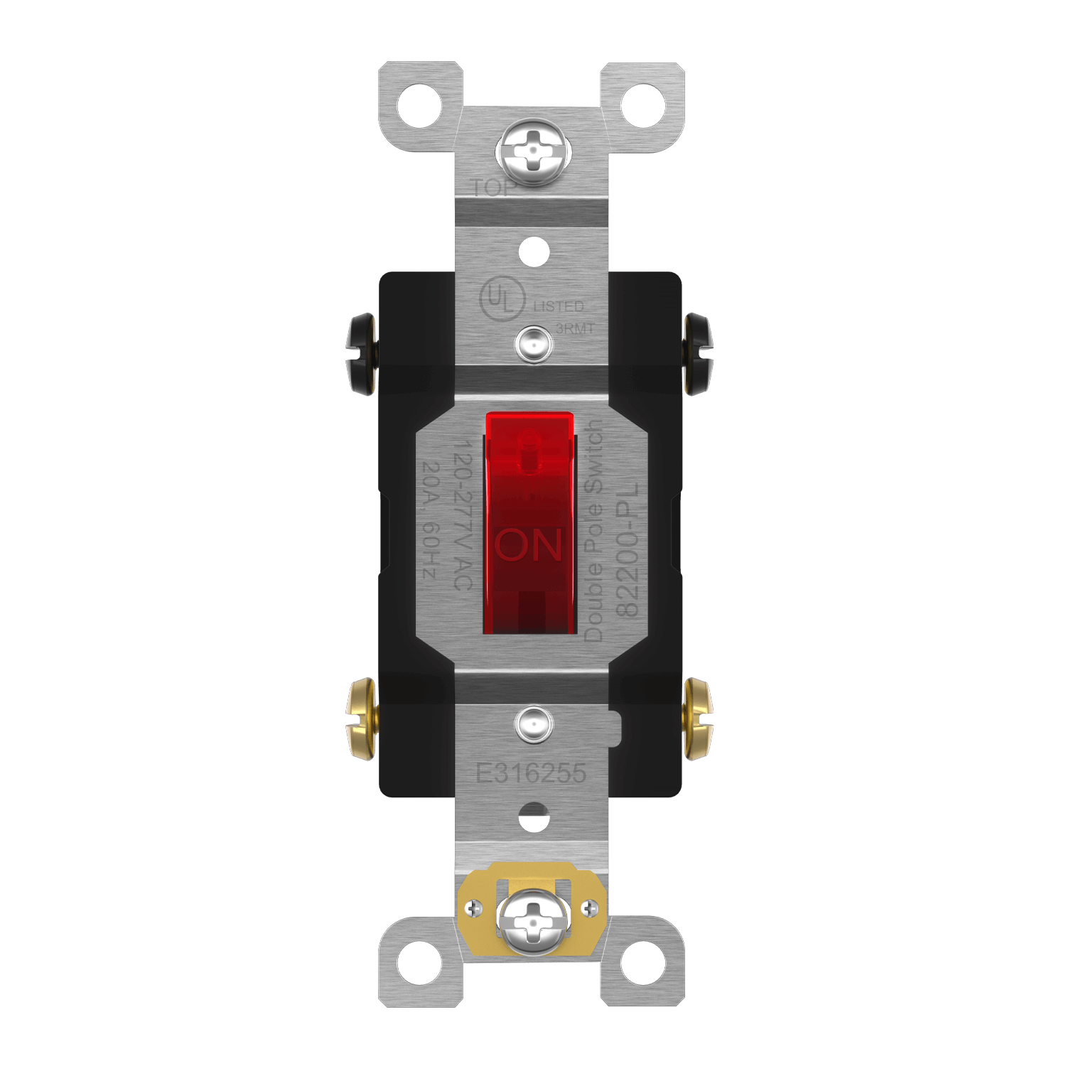 Pilot Light Commercial Grade Toggle Switch 20A, Double Pole - Red