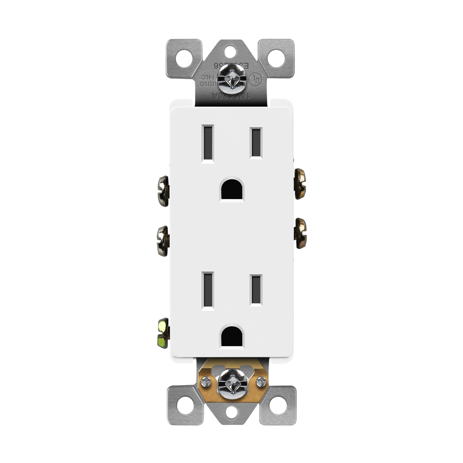 Residential Grade 15A Decorator Style Self-Grounding Duplex Receptacle - White