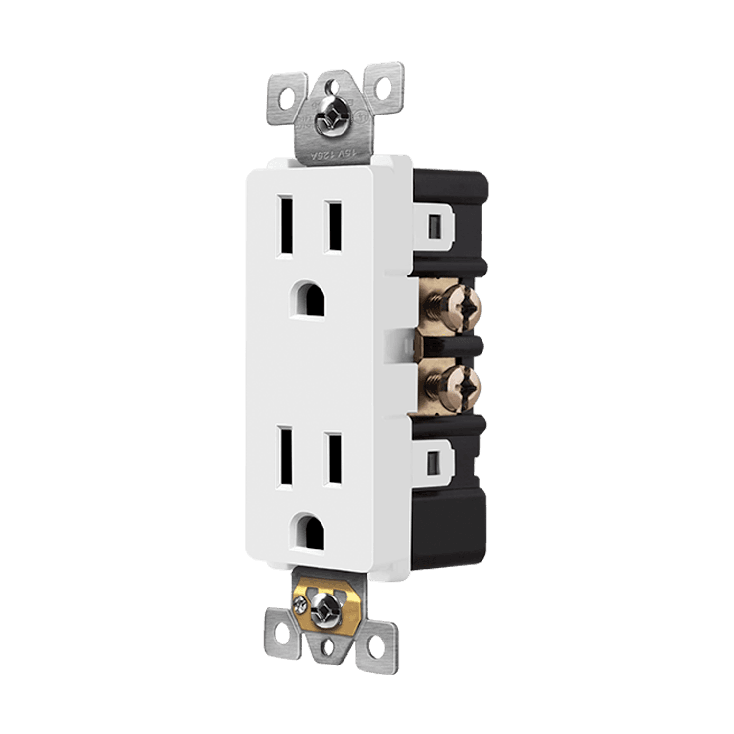 Residential Grade 15A Decorator Style Self-Grounding Duplex Receptacle - White view 2