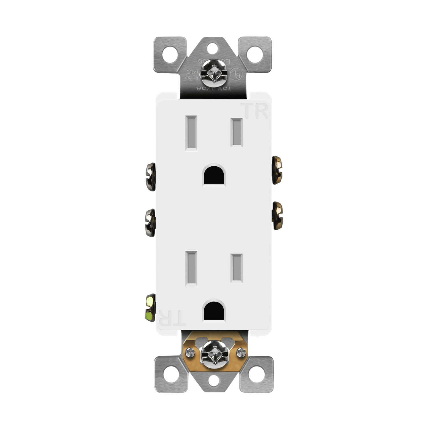 Residential Grade 15A Decorator Style Self-Grounding Tamper-Resistant Duplex Receptacle - White