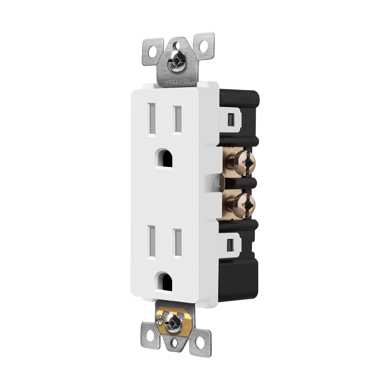 Residential Grade 15A Decorator Style Self-Grounding Tamper-Resistant Duplex Receptacle - White view 2