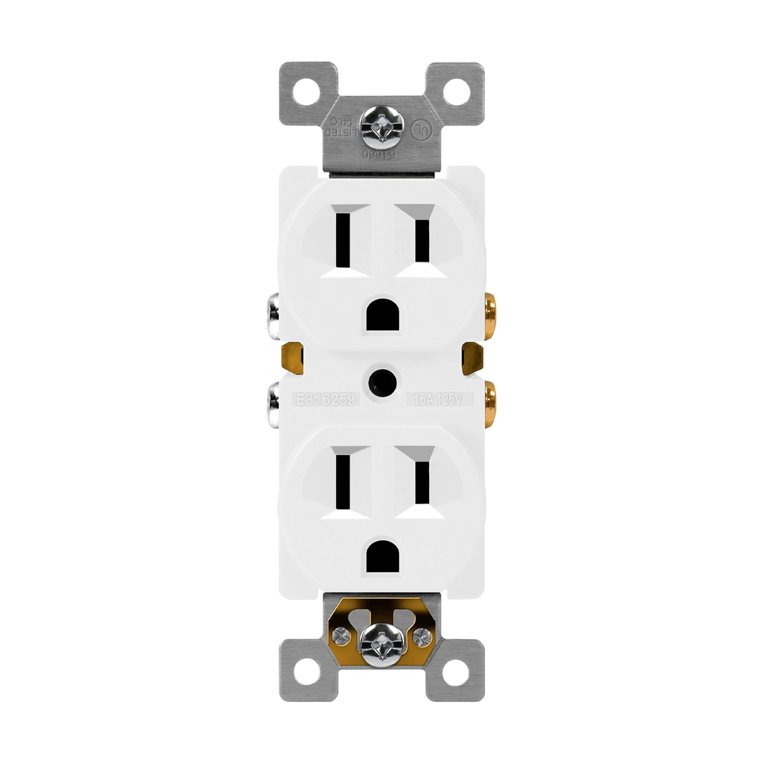 Residential Grade 15A Self-Grounding Duplex Receptacle - White