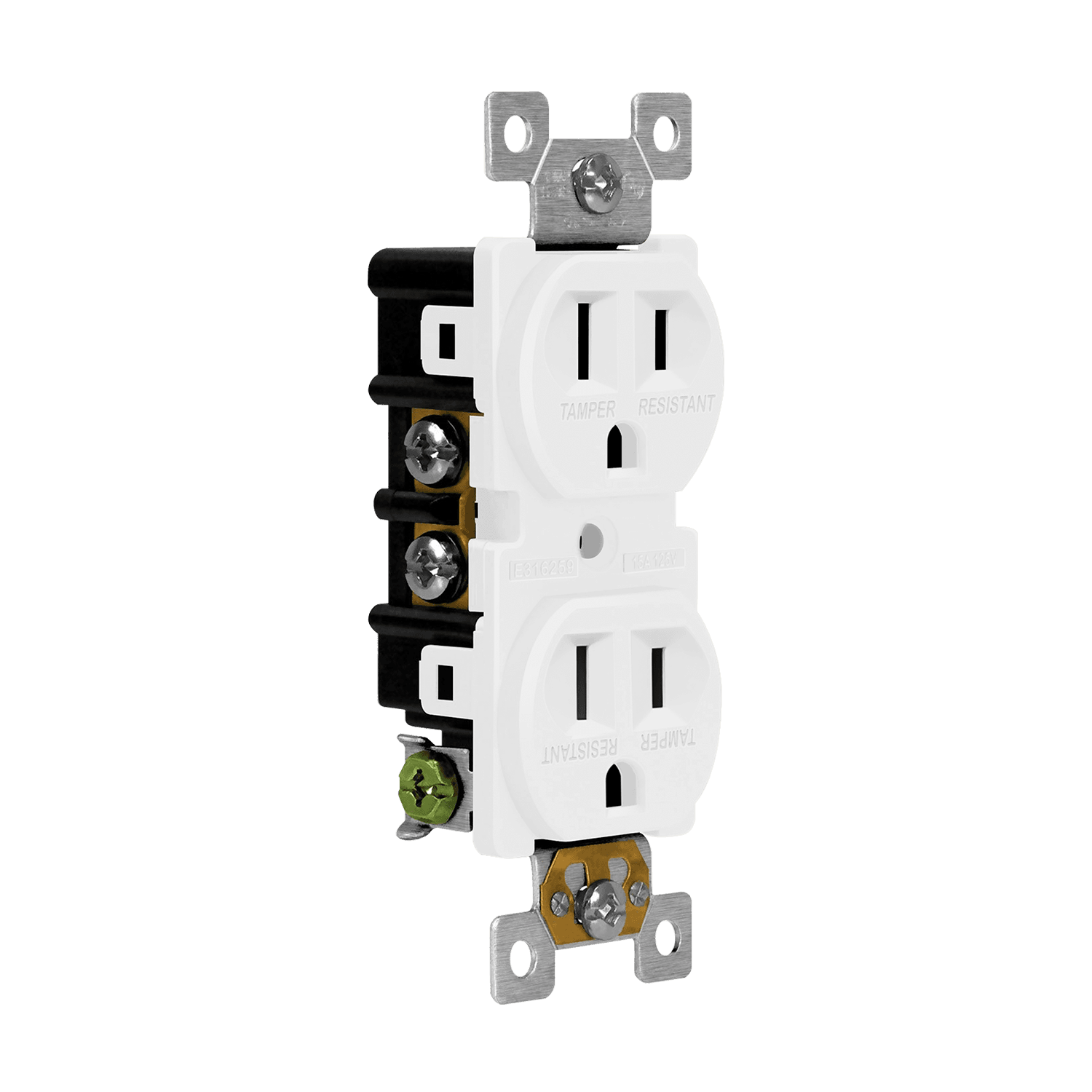 Residential Grade 15A Tamper-Resistant Duplex Receptacle - White view 2