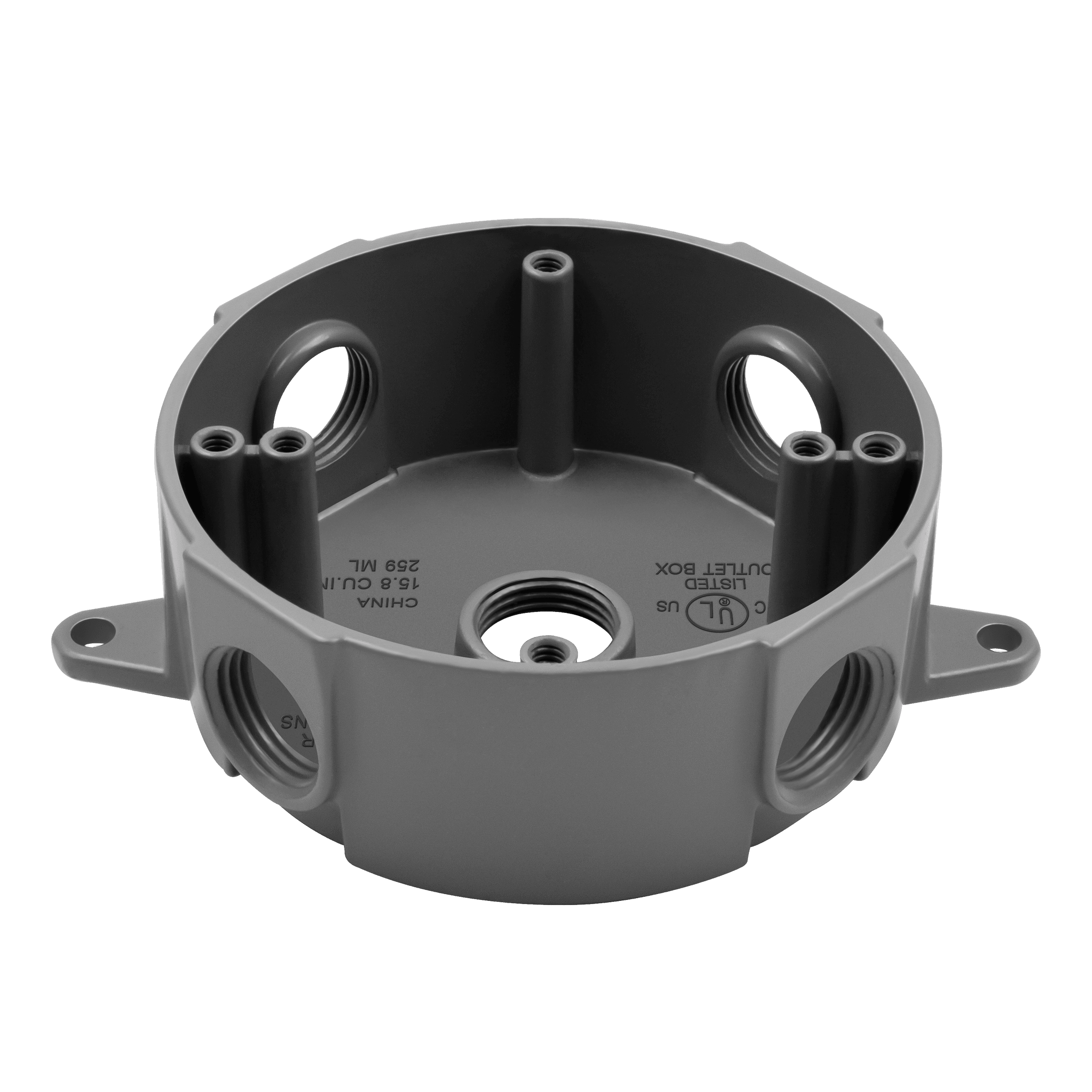Round 4″ with Five 1/2″ Holes Weatherproof Box - Gray view 2