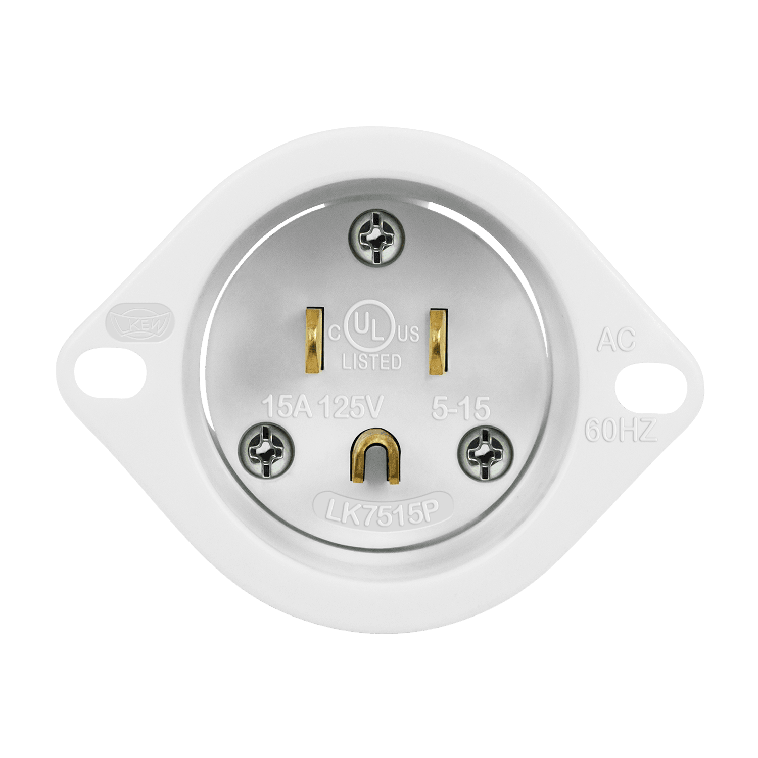 Straight Blade Flanged Inlet, 15A, 5-15PFI - White