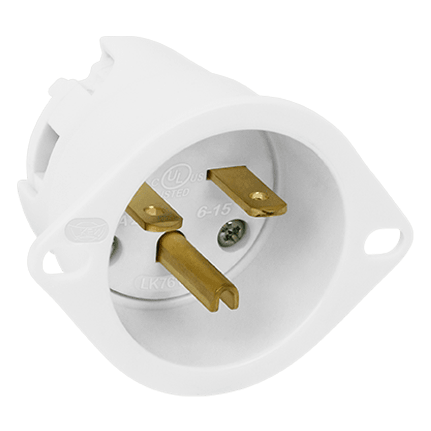 Straight Blade Flanged Inlet, 15A, 6-15PFI - White view 2