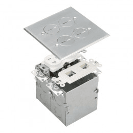 Two-Gang Floor Box Kit with 20A Duplex Tamper & Weather Resistant Receptacle and Datacom - Silver