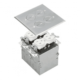 Two-Gang Floor Box Kit with 20A Duplex Tamper & Weather Resistant Receptacle - Silver