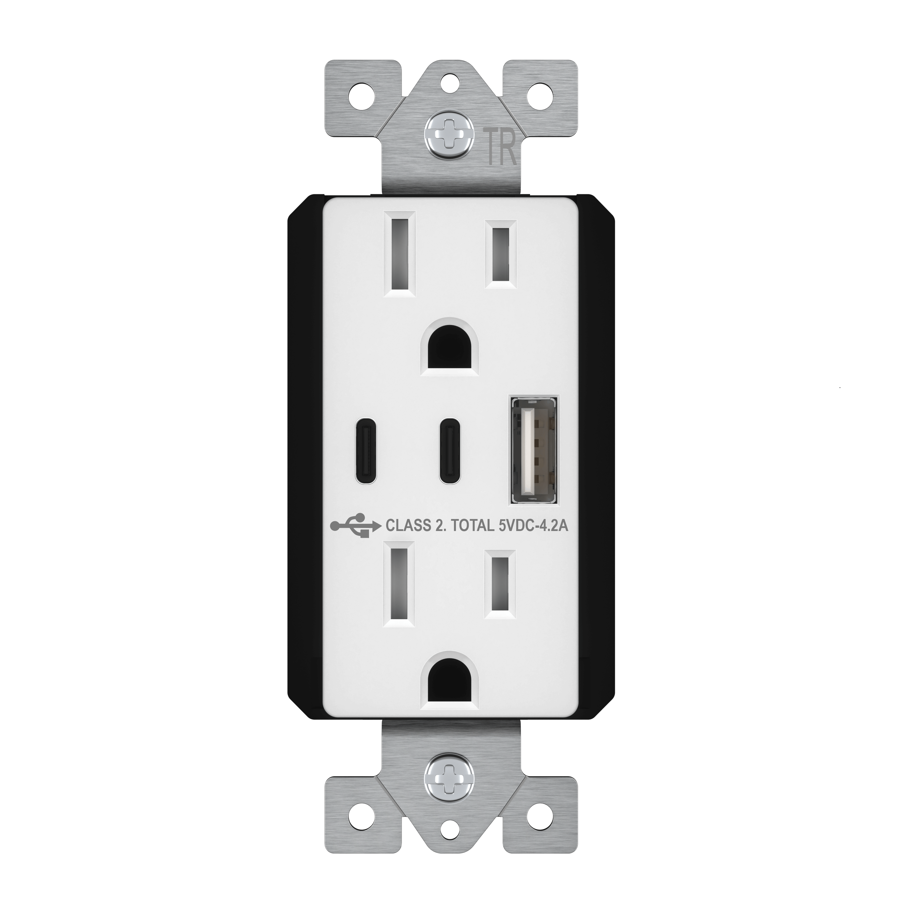 USB A and Dual USB-C Outlet, Tamper-Resistant 15A Duplex Receptacles - White