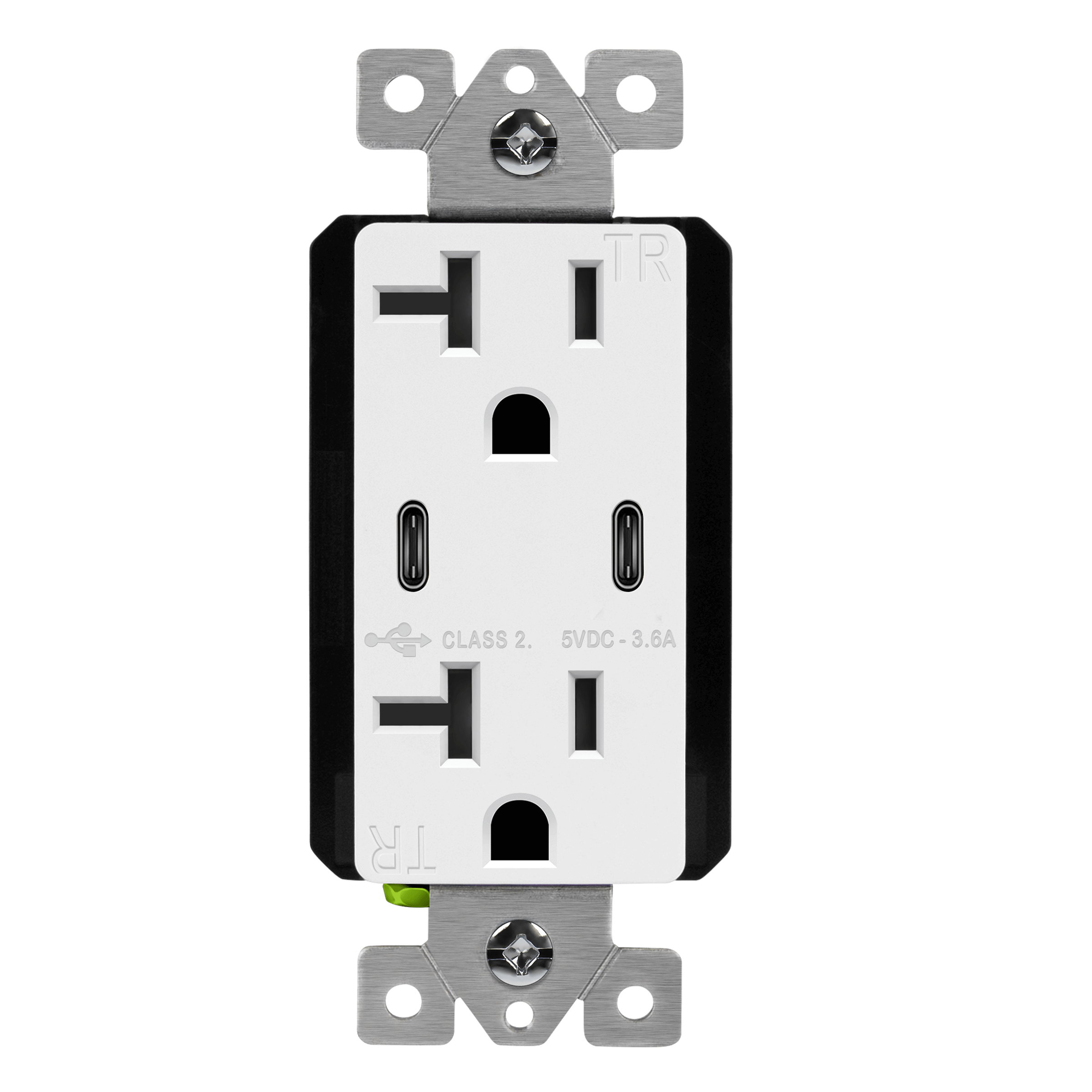 Dual USB-C Charger Outlet, Tamper-Resistant 20A Duplex Receptacles - White