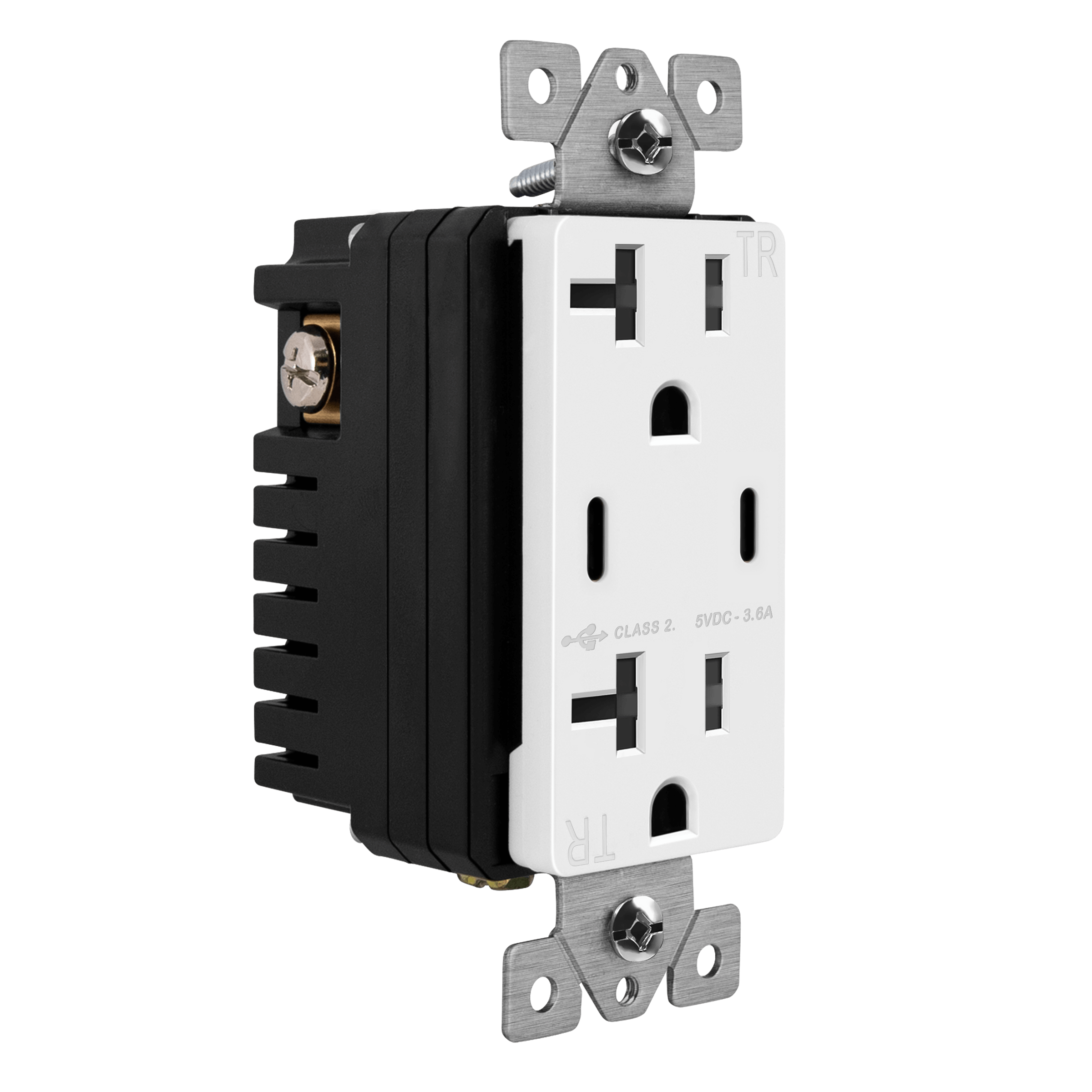 Dual USB-C Charger Outlet, Tamper-Resistant 20A Duplex Receptacles - White view 2